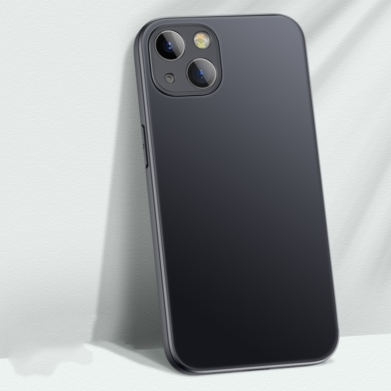 For iPhone 13 mini AG Matte Glass Liquid Silicone Skin Feel Magsafe Phone Case (Classic Black)
