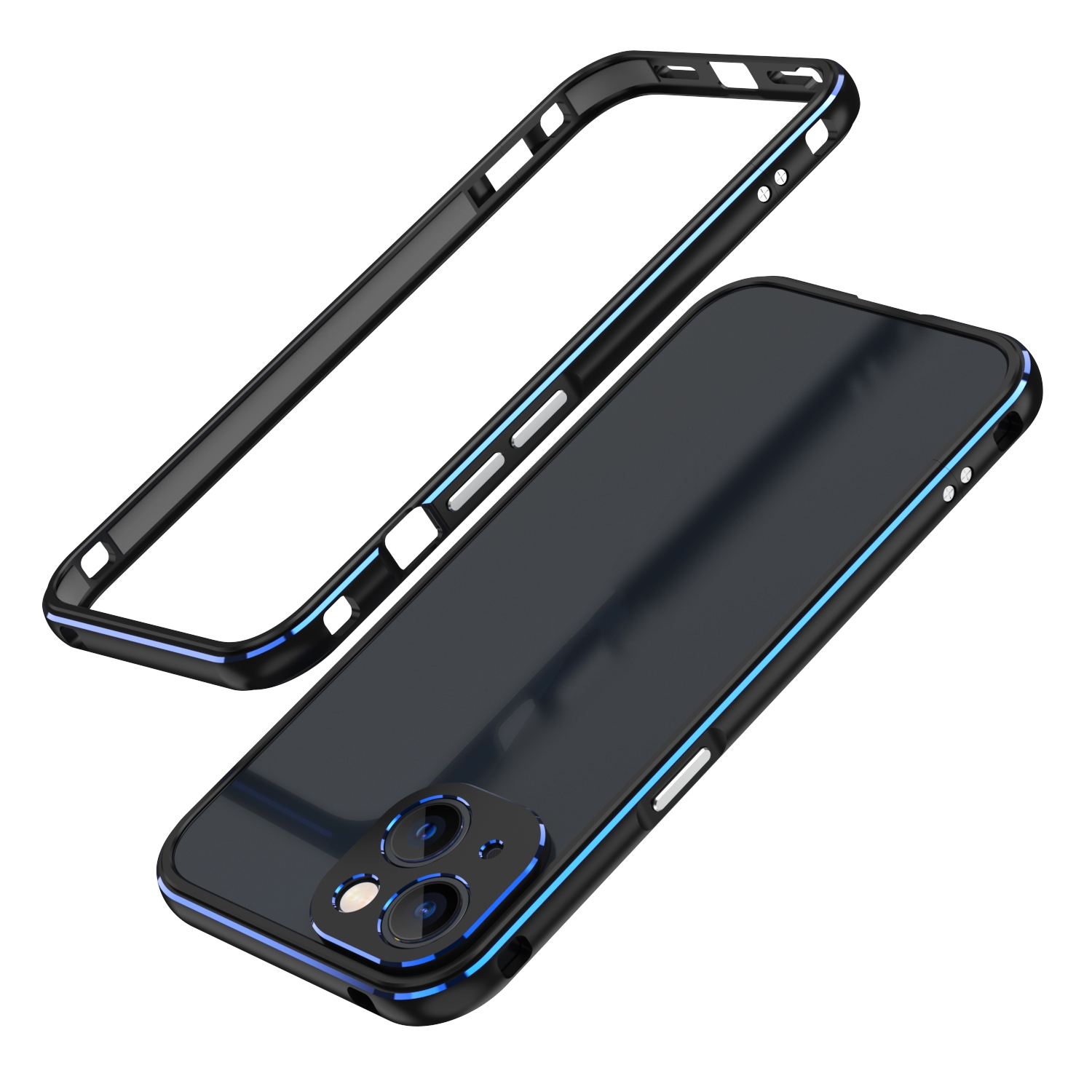For iPhone 13 mini Aurora Series Lens Protector + Metal Frame Protective Case (Black Blue) For iPhone 13 mini Aurora Series Lens Protector + Metal Frame Protective Case (Black Blue)