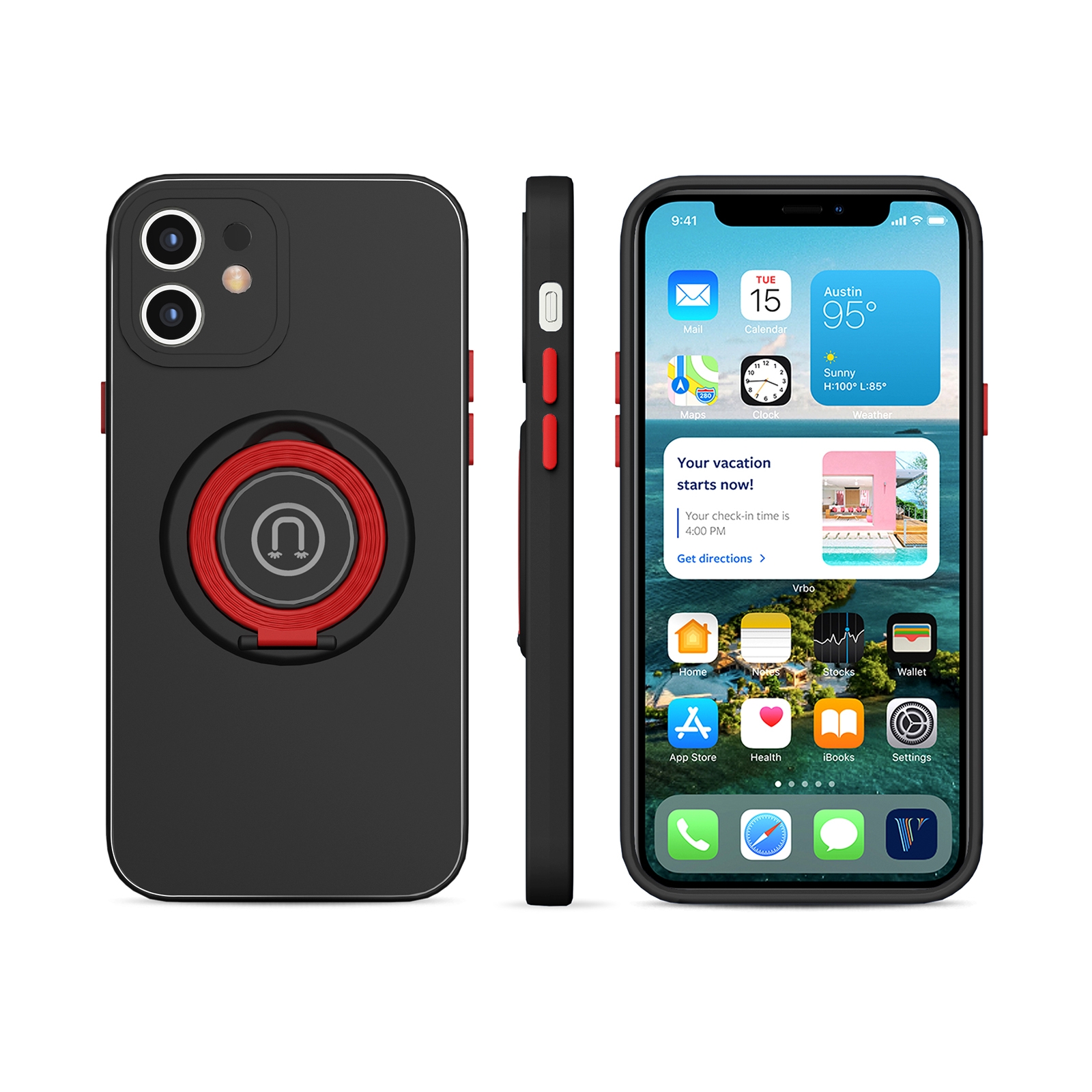 For iPhone 12 Skin Feel 2 in 1 Magnetic PC + TPU Shockproof Case with Ring Holder(Black) For iPhone 12 Skin Feel 2 in 1 Magnetic PC + TPU Shockproof Case with Ring Holder(Black)