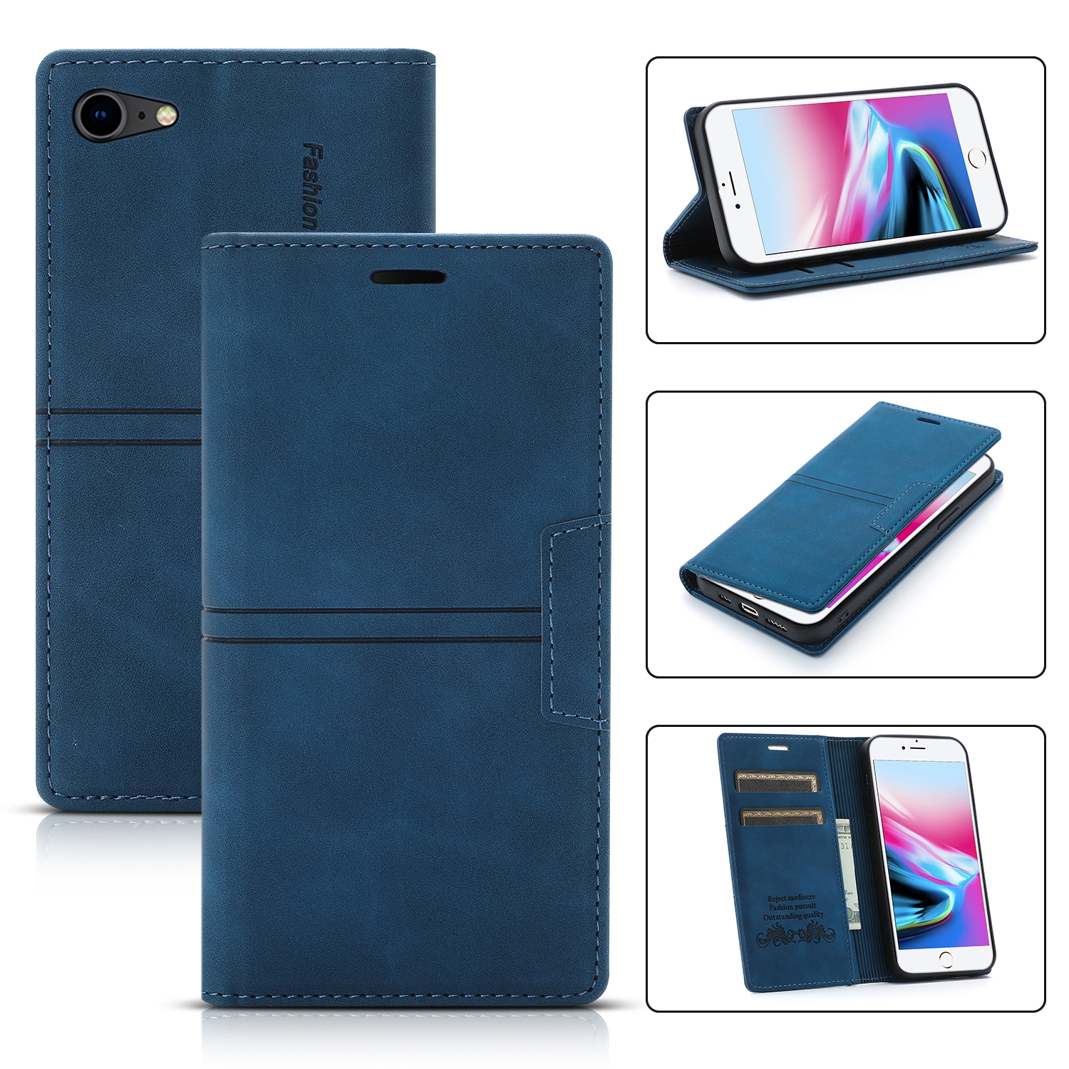 For iPhone SE 2022 / SE 2020 / 8 / 7 Dream Magnetic Suction Business Horizontal Flip PU Leather Case with Holder & Card Slot & Wallet(Blue) For iPhone SE 2022 / SE 2020 / 8 / 7 Dream Magnetic Suction Business Horizontal Flip PU Leather Case with Holder & Card Slot & Wallet(Blue)