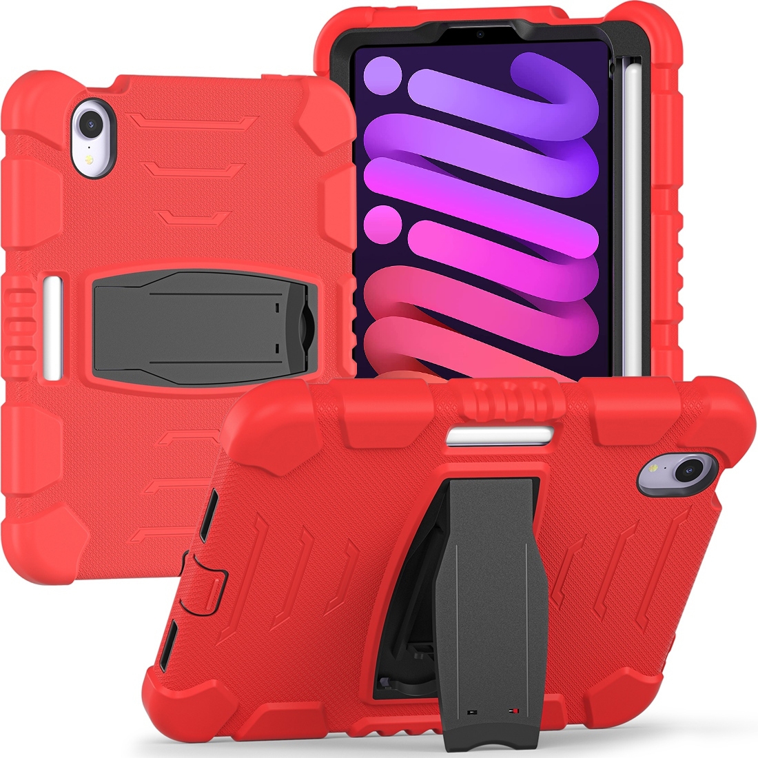 For iPad mini 6 / mini 2024 Tri-Layer Protection Screen Frame Heavy Duty PC Hybrid Silicone Case with Holder(Red+Black) For iPad mini 6 / mini 2024 Tri-Layer Protection Screen Frame Heavy Duty PC Hybrid Silicone Case with Holder(Red+Black)