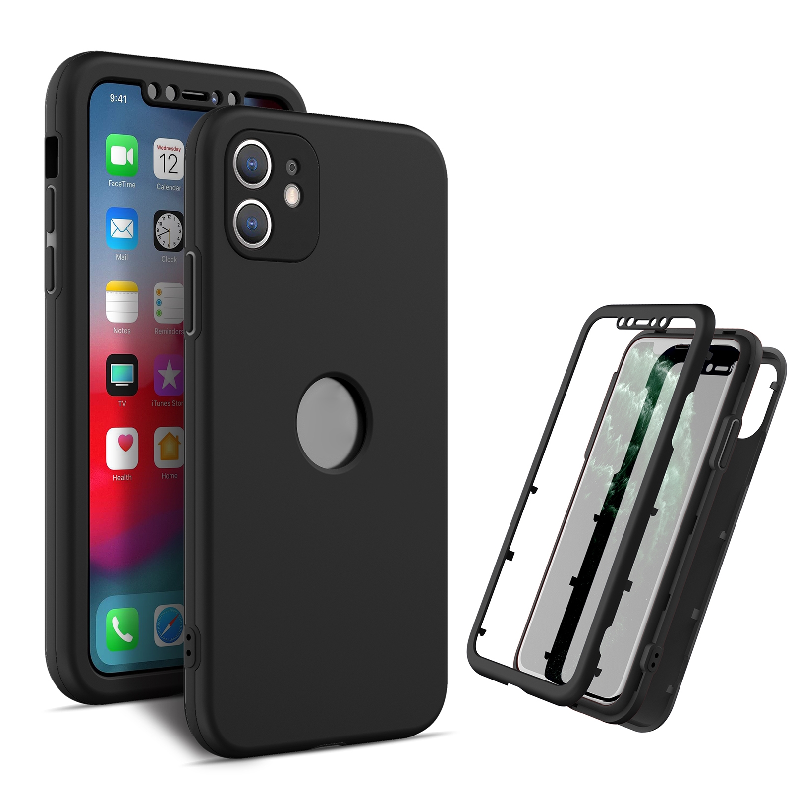 For iPhone 12 mini 360 Degrees Full Package PC + TPU Combination Case (Black+Black)