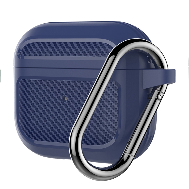 Carbon Fiber TPU Thicken Shockproof Earphone Protective Case with Hook For AirPods 3(Blue) Carbon Fiber TPU Thicken Shockproof Earphone Protective Case with Hook For AirPods 3(Blue)