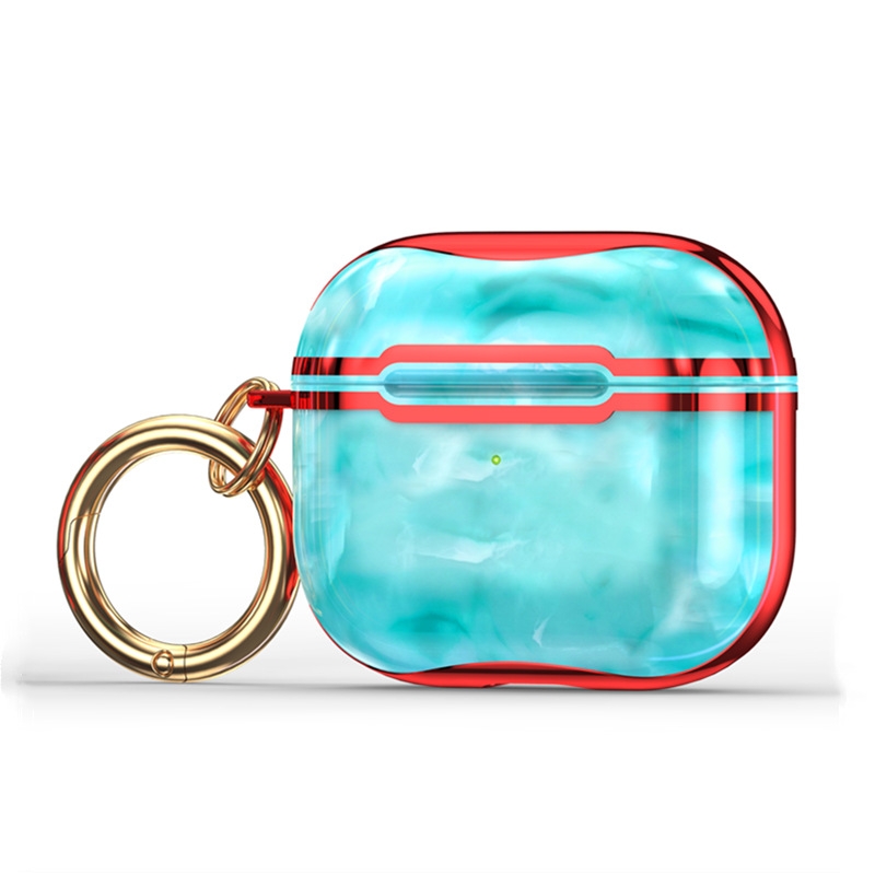 Marble Texture Electroplating Frame Earphone Protective Case with Hook For AirPods 3(Green + Red) Marble Texture Electroplating Frame Earphone Protective Case with Hook For AirPods 3(Green + Red)
