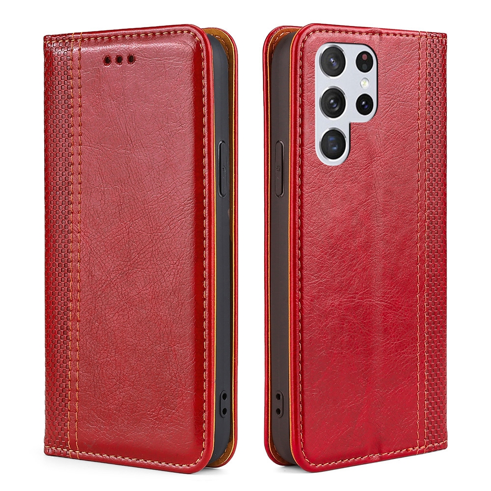 For Samsung Galaxy S22 Ultra 5G Grid Texture Magnetic PU + TPU Horizontal Flip Leather Case with Holder & Card Slot(Red) For Samsung Galaxy S22 Ultra 5G Grid Texture Magnetic PU + TPU Horizontal Flip Leather Case with Holder & Card Slot(Red)