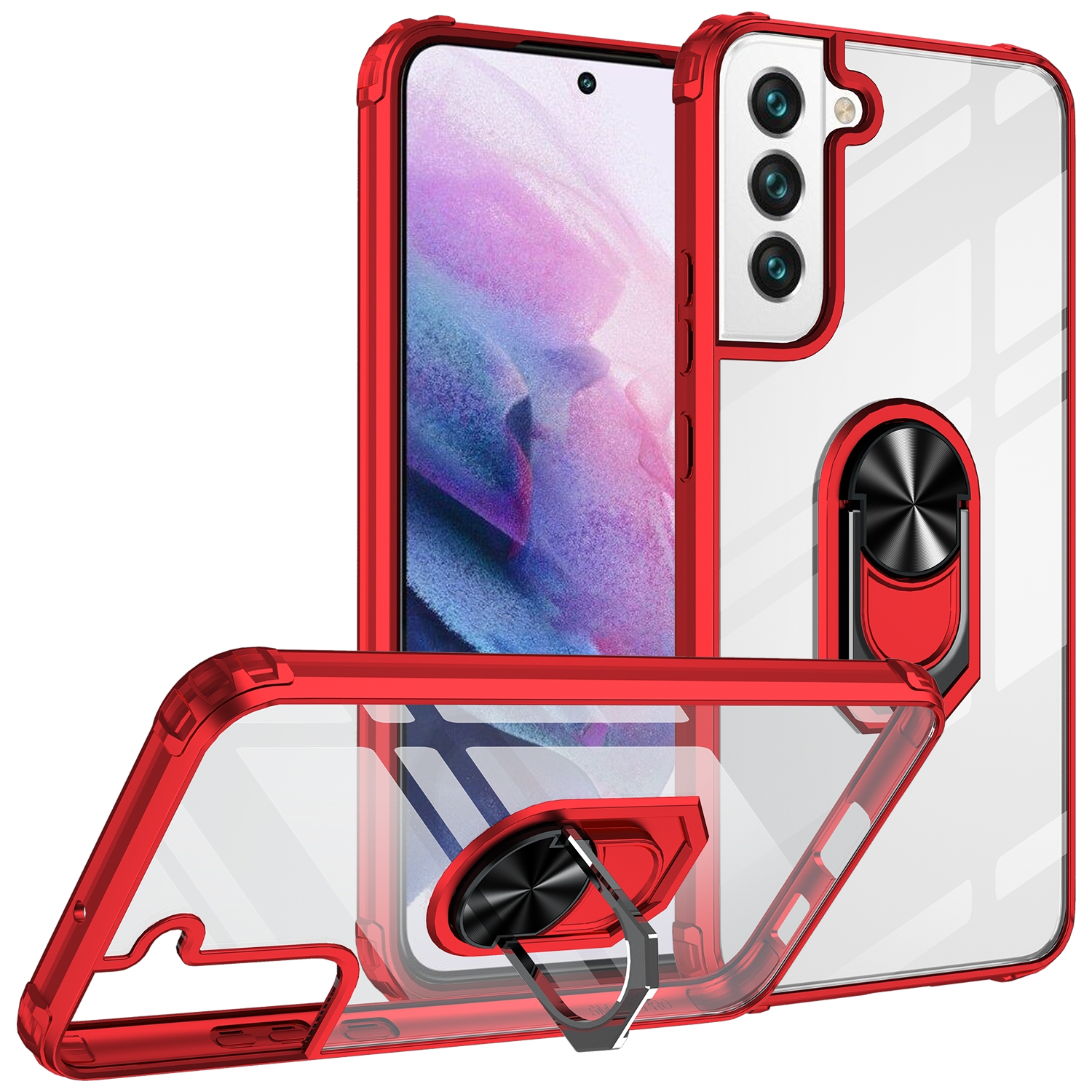 For Samaung Galaxy S22 5G Shockproof Transparent TPU + Acrylic Protective Case with Ring Holder(Red) For Samaung Galaxy S22 5G Shockproof Transparent TPU + Acrylic Protective Case with Ring Holder(Red)