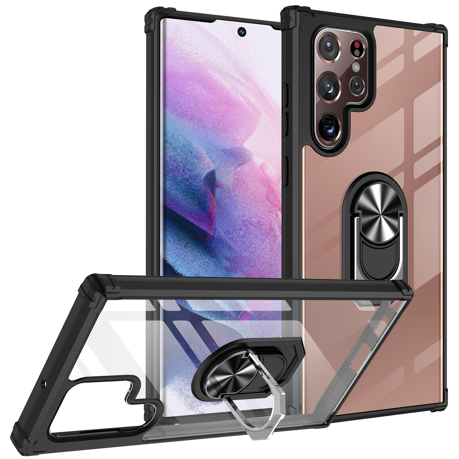 For Samaung Galaxy S22 Ultra 5G Shockproof Transparent TPU + Acrylic Protective Case with Ring Holder(Black Silver) For Samaung Galaxy S22 Ultra 5G Shockproof Transparent TPU + Acrylic Protective Case with Ring Holder(Black Silver)