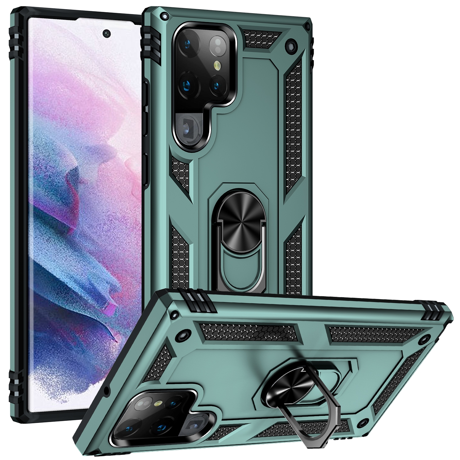 For Samaung Galaxy S22 Ultra 5G Shockproof TPU + PC Protective Case with 360 Degree Rotating Holder(Dark Green) For Samaung Galaxy S22 Ultra 5G Shockproof TPU + PC Protective Case with 360 Degree Rotating Holder(Dark Green)
