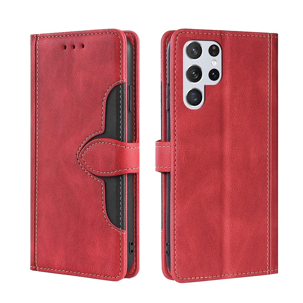 For Samaung Galaxy S22 Ultra 5G Skin Feel Straw Hat Horizontal Flip Leather Case with Holder & Card Slots(Red) For Samaung Galaxy S22 Ultra 5G Skin Feel Straw Hat Horizontal Flip Leather Case with Holder & Card Slots(Red)