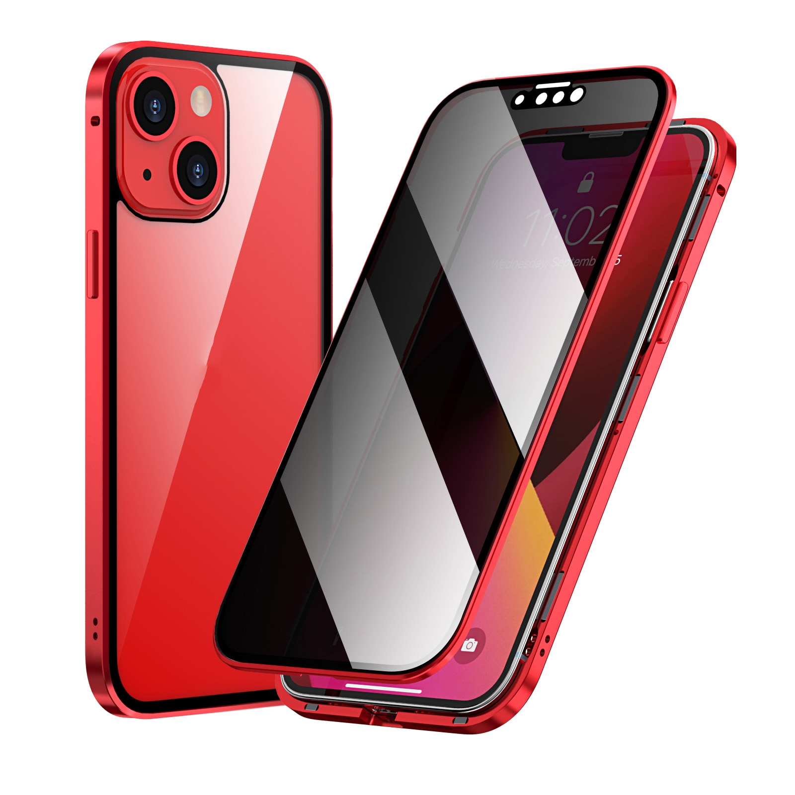For iPhone 13 mini Anti-peeping Magnetic Metal Frame Double-sided Tempered Glass Phone Case (Red) For iPhone 13 mini Anti-peeping Magnetic Metal Frame Double-sided Tempered Glass Phone Case (Red)
