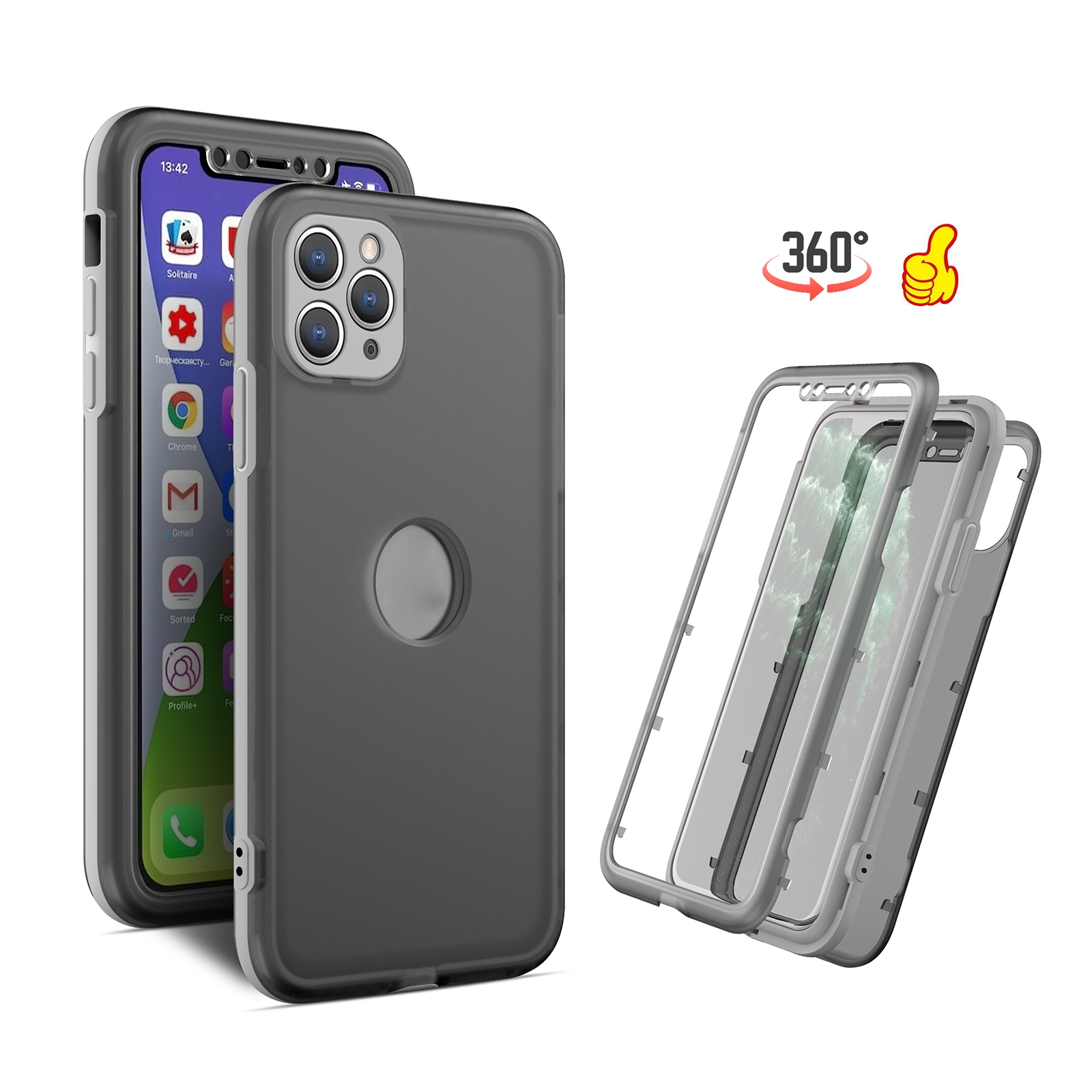 Skin Feel 360 Degrees Full Package PC + TPU Combination Phone Case For iPhone 11 Pro Max(Grey)