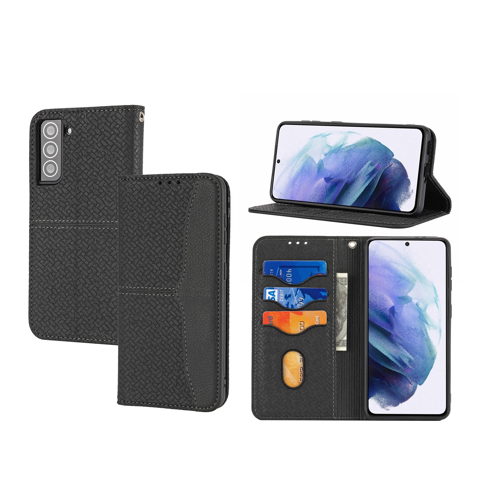 For Samaung Galaxy S22 5G Woven Texture Stitching Magnetic Horizontal Flip PU Leather Phone Case(Black) For Samaung Galaxy S22 5G Woven Texture Stitching Magnetic Horizontal Flip PU Leather Phone Case(Black)