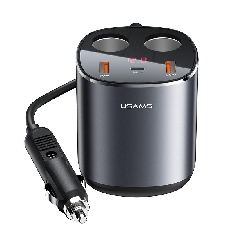 USAMS CC151 C28 245W Dual USB + Type-C / USB-C Dual Cigarette Lighter Digital Display Fast Charging Car Charger(Grey) USAMS CC151 C28 245W Dual USB + Type-C / USB-C Dual Cigarette Lighter Digital Display Fast Charging Car Charger(Grey)