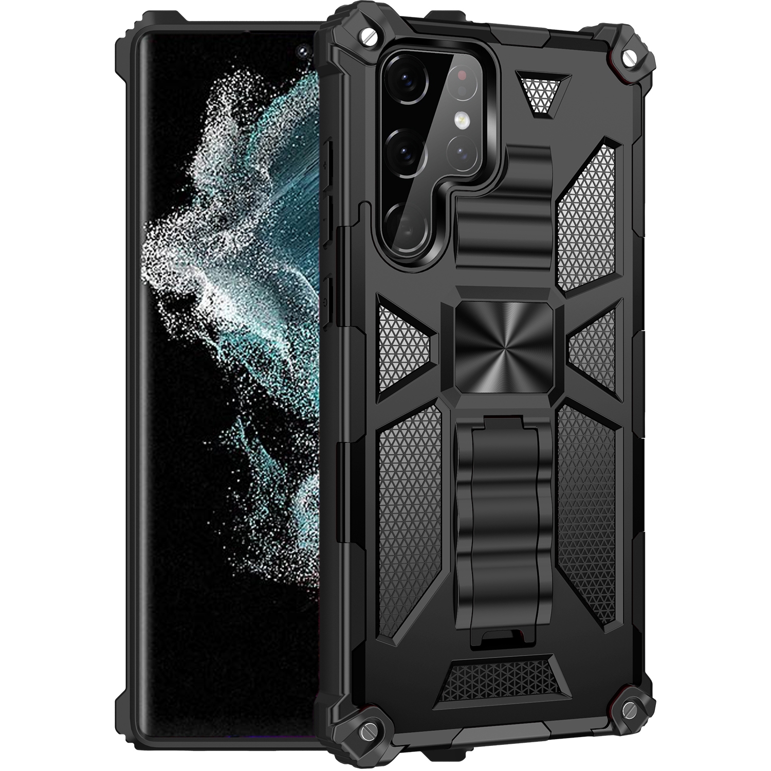 For Samsung Galaxy S22 Ultra 5G Armor Shockproof TPU + PC Magnetic Protective Phone Case with Holder(Black) For Samsung Galaxy S22 Ultra 5G Armor Shockproof TPU + PC Magnetic Protective Phone Case with Holder(Black)