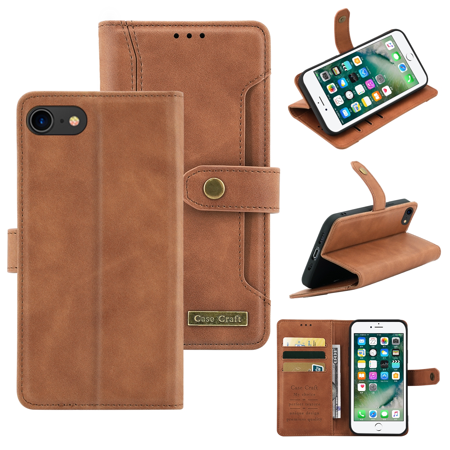 For iPhone SE 2022 / SE 2020 / 8 / 7 Copper Buckle Horizontal Flip Leather Phone Case with Holder & Card Slots & Wallet(Brown) For iPhone SE 2022 / SE 2020 / 8 / 7 Copper Buckle Horizontal Flip Leather Phone Case with Holder & Card Slots & Wallet(Brown)