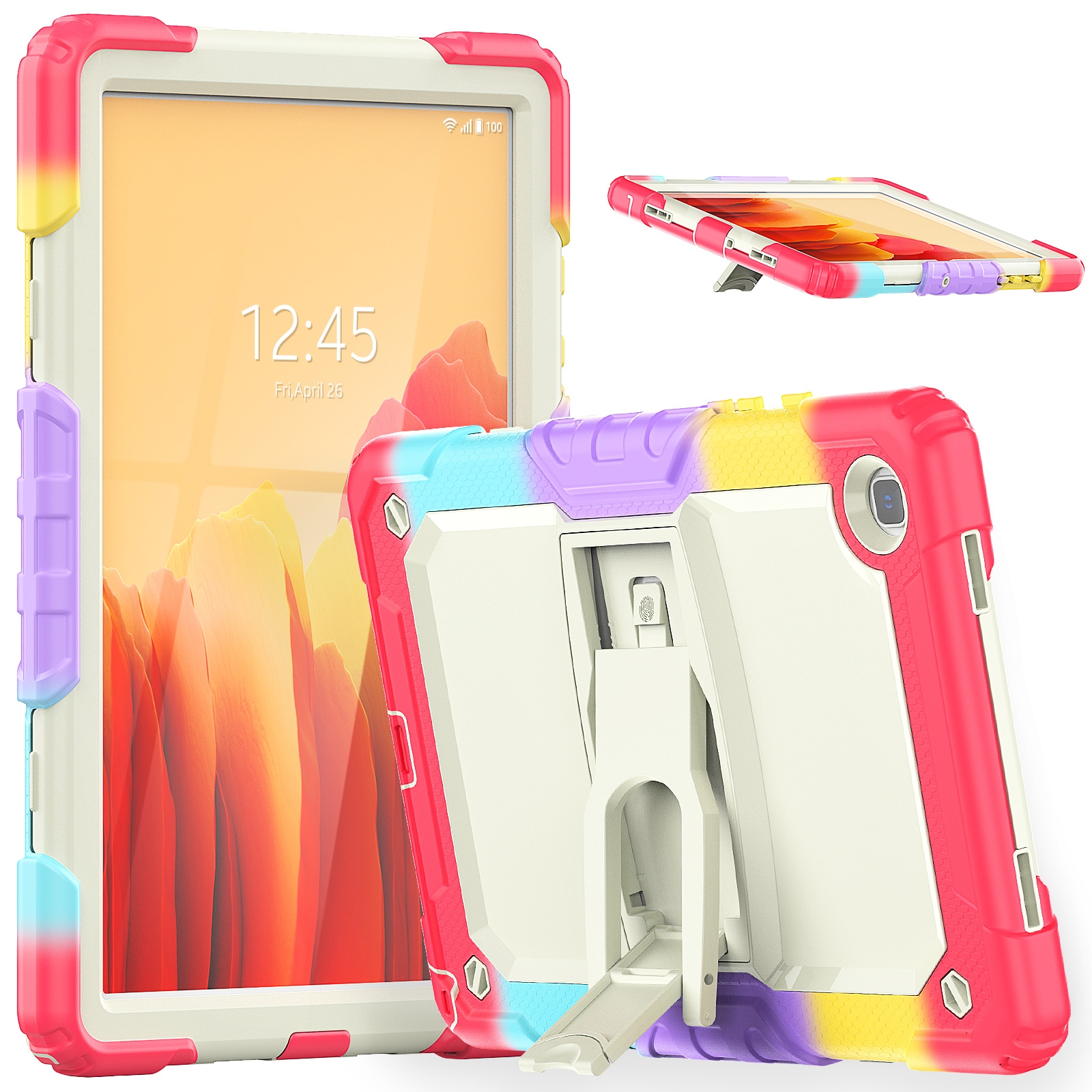 Shockproof Colorful Silicone + Beige PC Tablet Protective Case with Holder & Shoulder Strap For Samsung Galaxy Tab A7 2020 T500(Camouflage Red)
