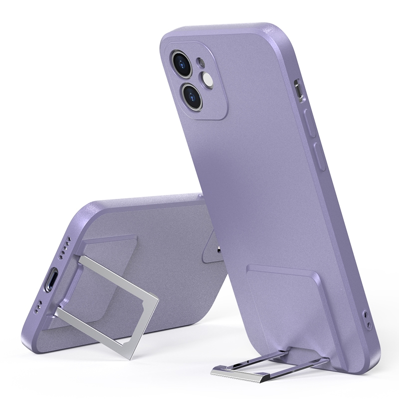 For iPhone 12 Skin Feel Frosted TPU Shockproof Phone Case with Telescopic Holder(Purple) For iPhone 12 Skin Feel Frosted TPU Shockproof Phone Case with Telescopic Holder(Purple)