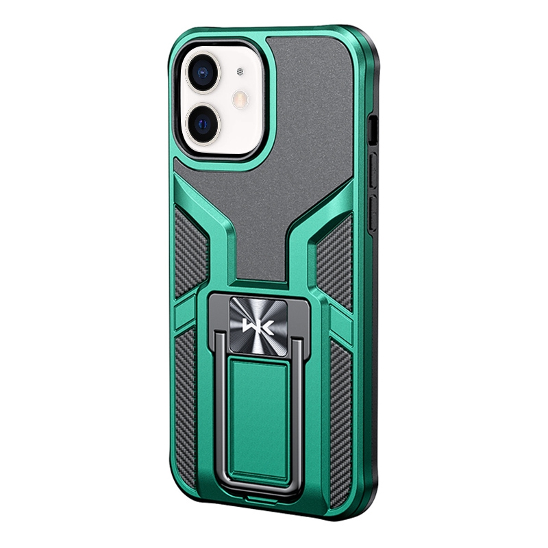 For iPhone 12 WK WTP-013 Shockproof PC + TPU Phone Case with Metal Holder(Malachite Green) For iPhone 12 WK WTP-013 Shockproof PC + TPU Phone Case with Metal Holder(Malachite Green)