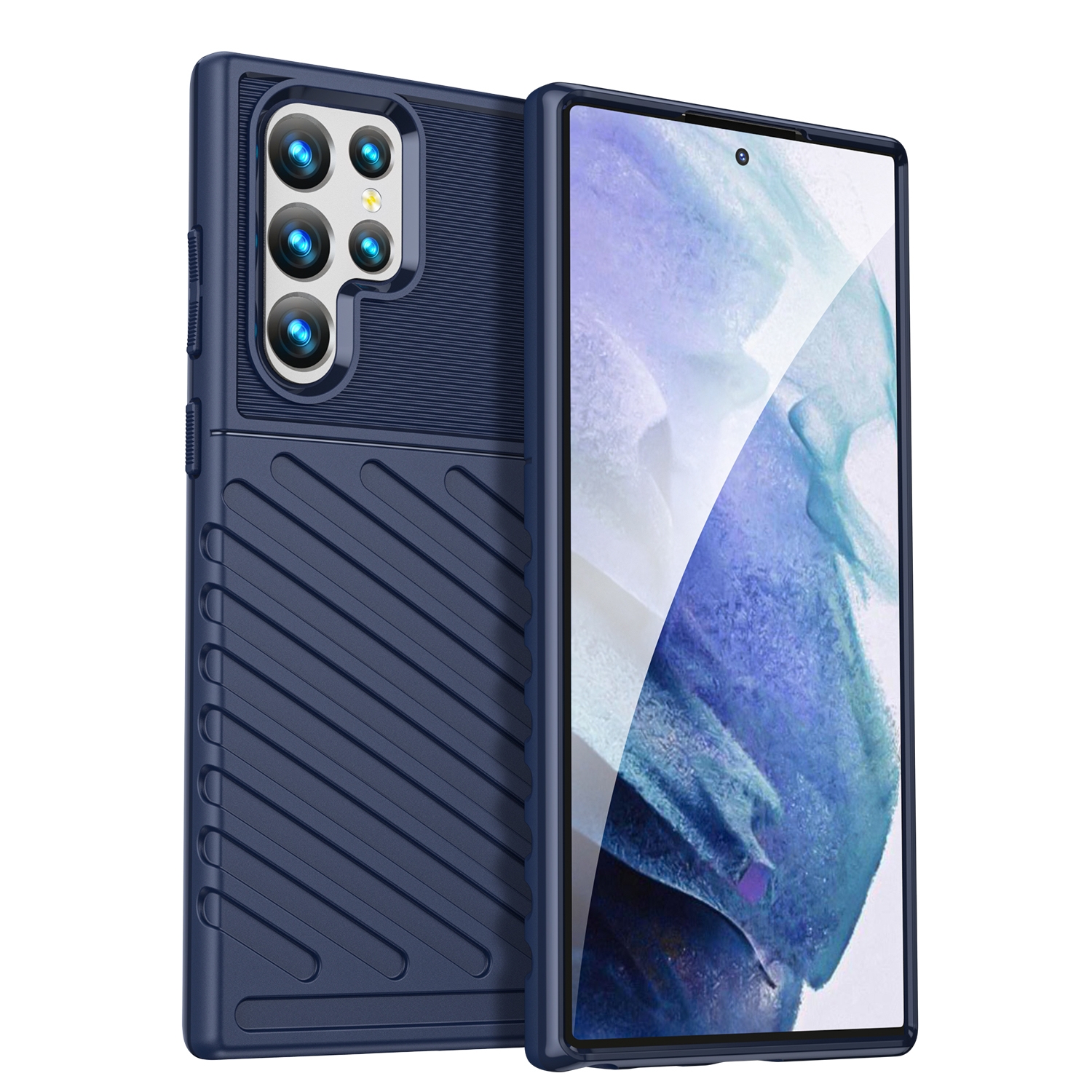For Samaung Galaxy S22 Ultra 5G Thunderbolt Shockproof TPU Soft Phone Case(Blue) For Samaung Galaxy S22 Ultra 5G Thunderbolt Shockproof TPU Soft Phone Case(Blue)