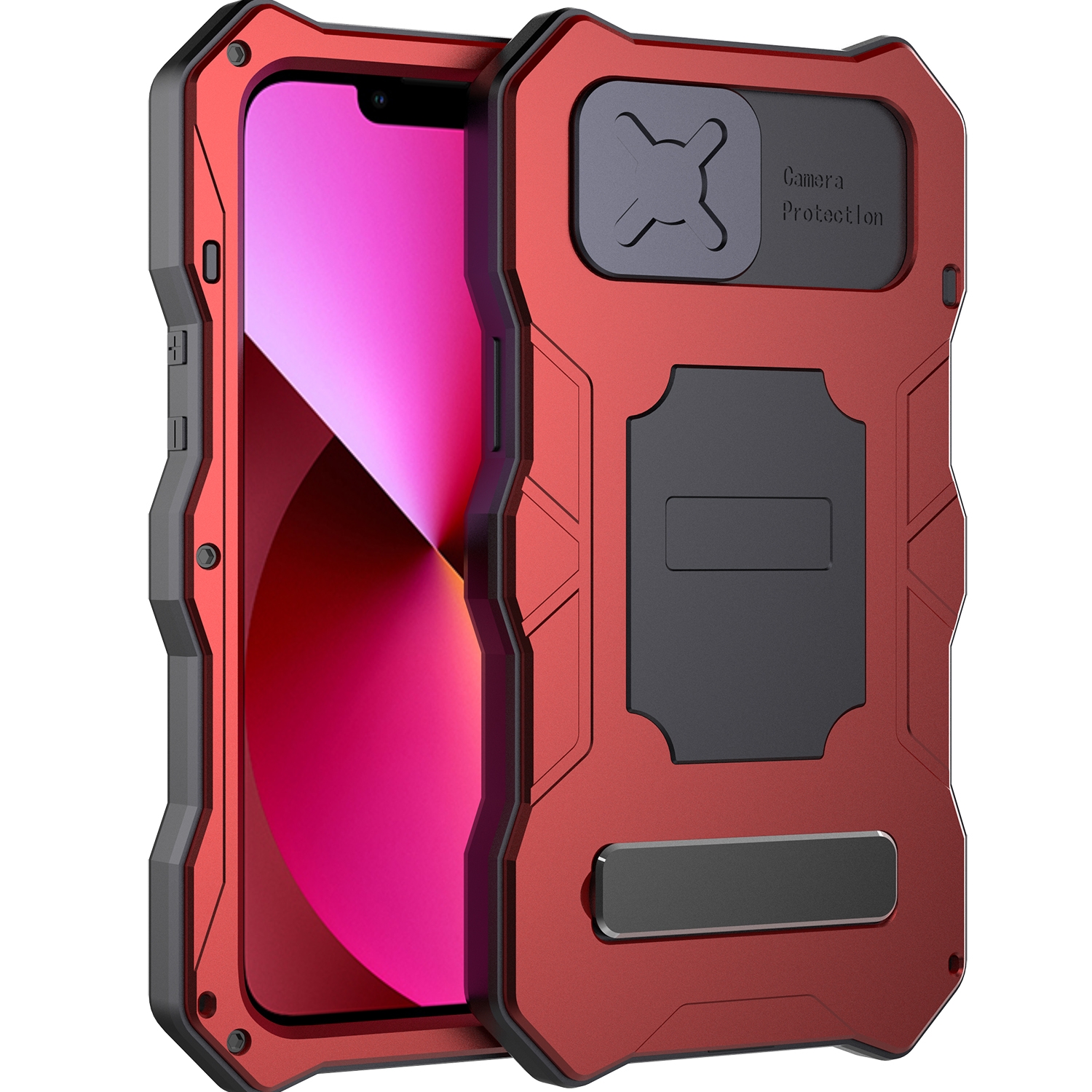 For iPhone 13 mini Camshield Shockproof Life Waterproof Dustproof Metal Case with Holder (Red) For iPhone 13 mini Camshield Shockproof Life Waterproof Dustproof Metal Case with Holder (Red)