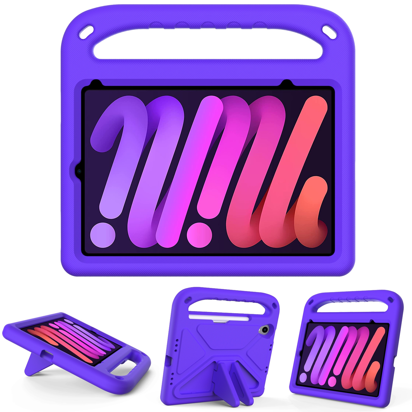 For iPad mini 2024 / mini 6 Handle Portable EVA Shockproof Tablet Case with Triangle Holder(Purple)