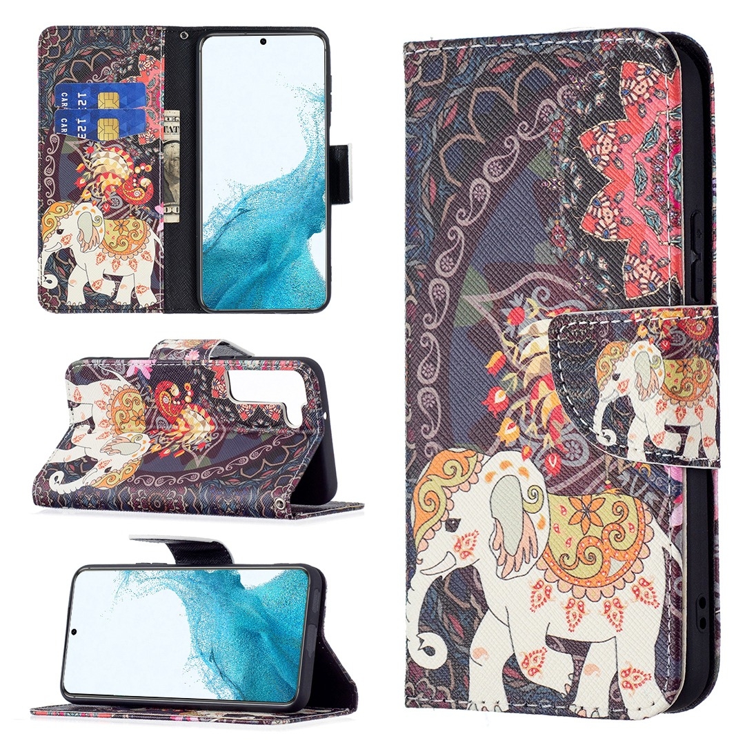 For Samsung Galaxy S22 5G Colored Drawing Pattern Horizontal Flip Phone Leather Case with Holder & Card Slots & Wallet(Flowers Elephant) For Samsung Galaxy S22 5G Colored Drawing Pattern Horizontal Flip Phone Leather Case with Holder & Card Slots & Wallet(Flowers Elephant)