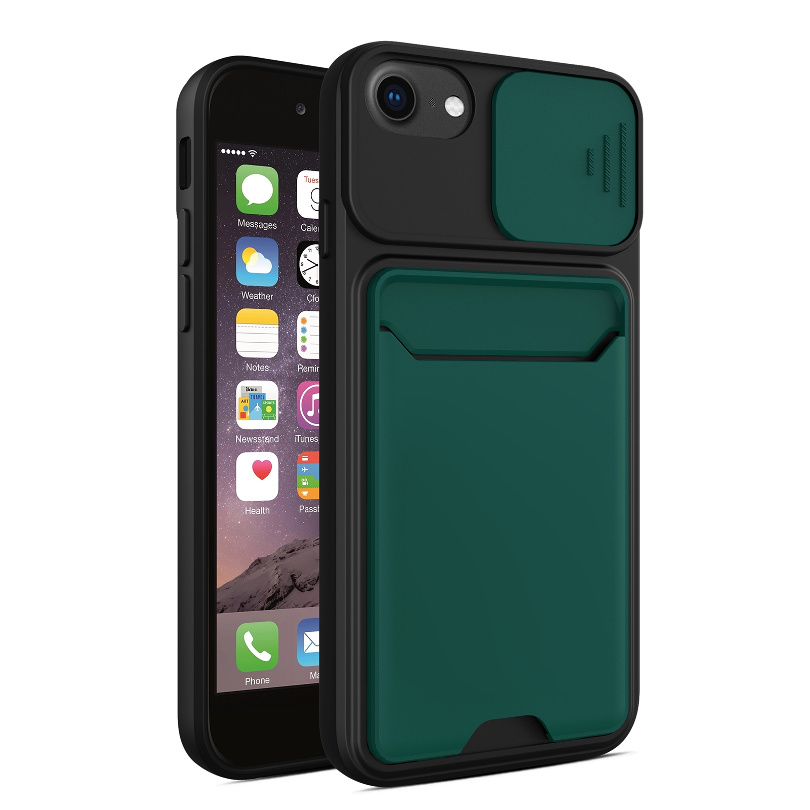 Sliding Camera Cover Design TPU + PC Shockproof Phone Case with Card Slot For iPhone 6(Dark Night Green) Sliding Camera Cover Design TPU + PC Shockproof Phone Case with Card Slot For iPhone 6(Dark Night Green)