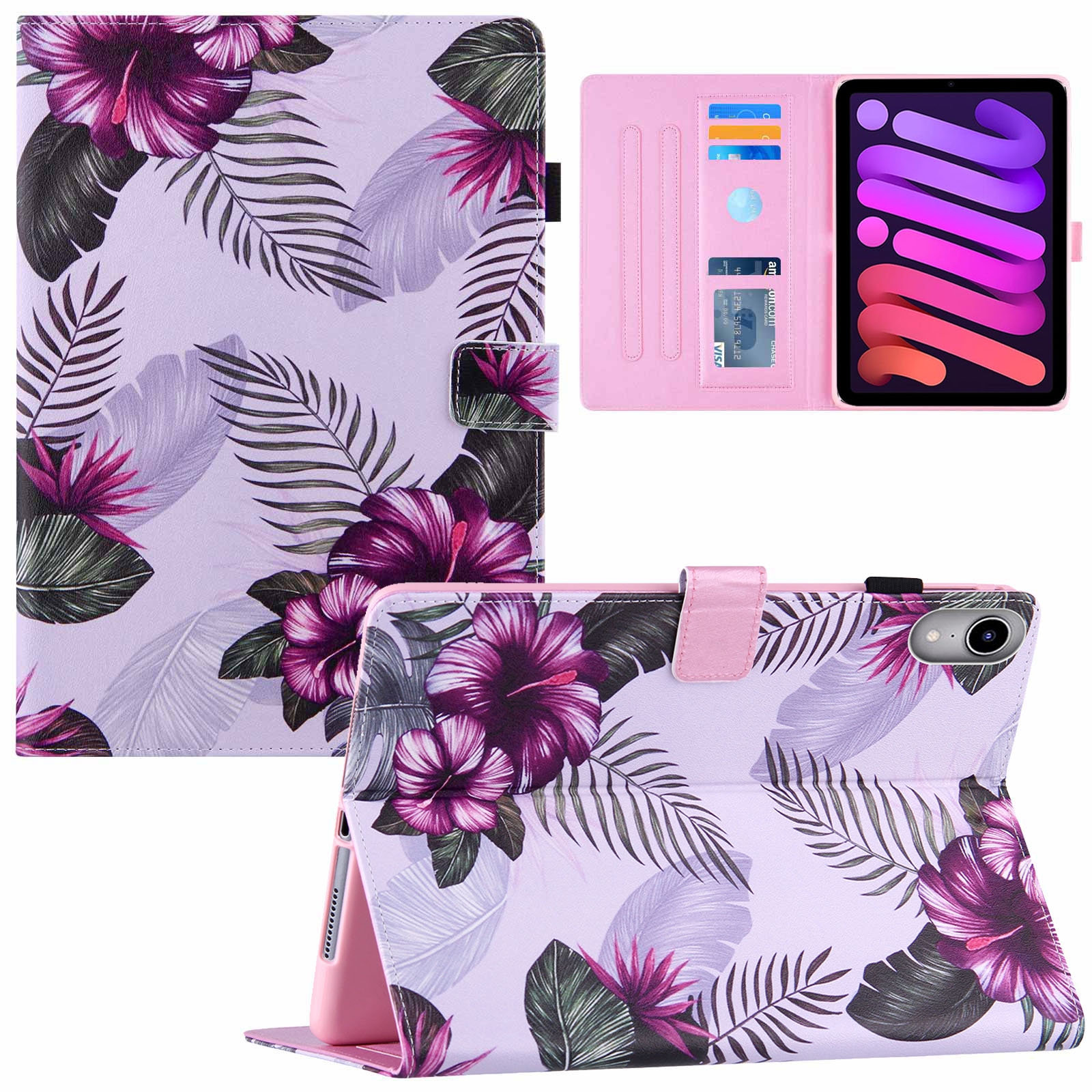 For iPad mini 2024 / mini 6 Silk Texture Horizontal Flip Tablet Leather Case with Holder & Card Slot & Sleep / Wake-up Function(Purple Flower)