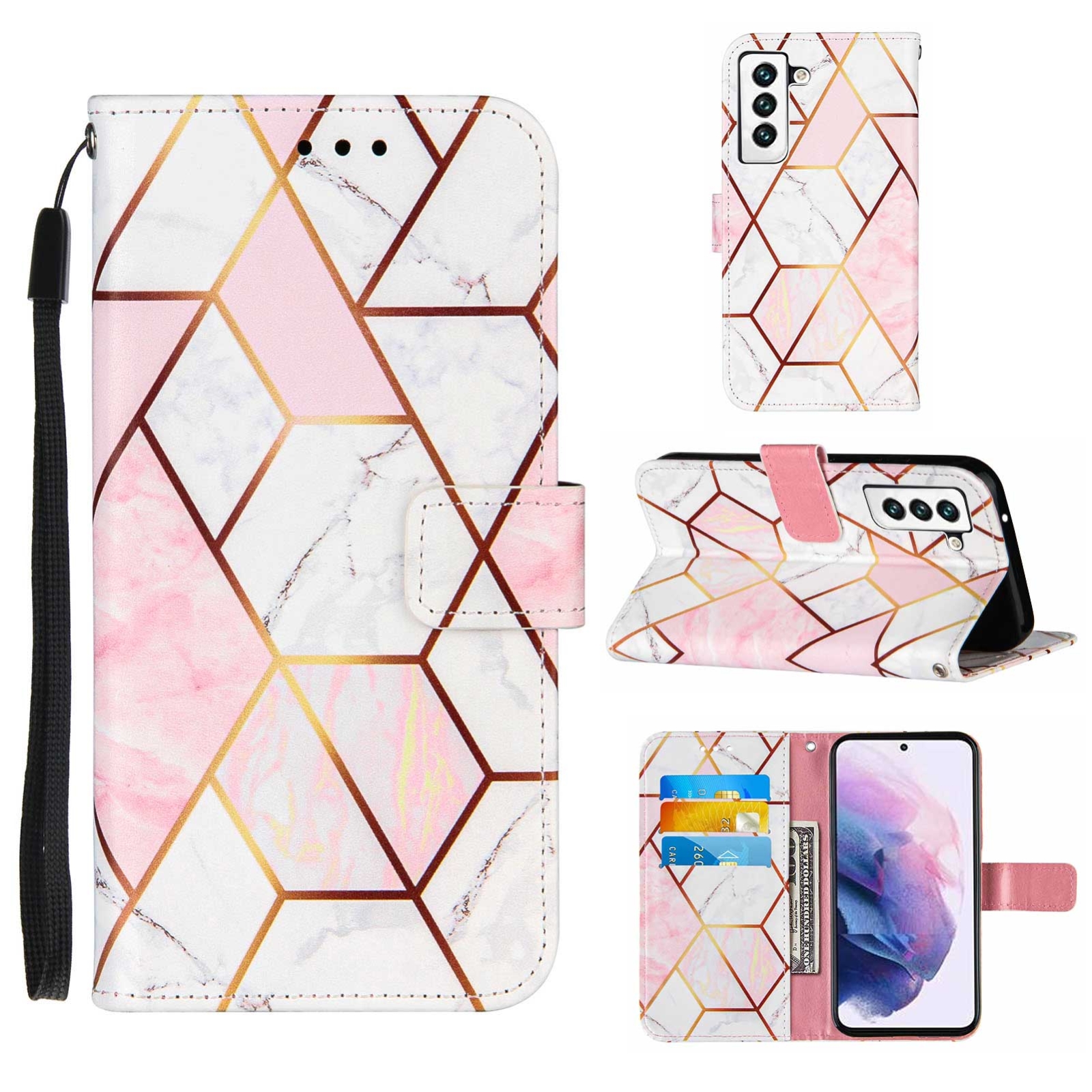 For Samsung Galaxy S22 Ultra 5G Marble Stitching Horizontal Flip Leather Phone Case with Holder & Card Slots & Wallet & Lanyard(Pink White) For Samsung Galaxy S22 Ultra 5G Marble Stitching Horizontal Flip Leather Phone Case with Holder & Card Slots & Wallet & Lanyard(Pink White)