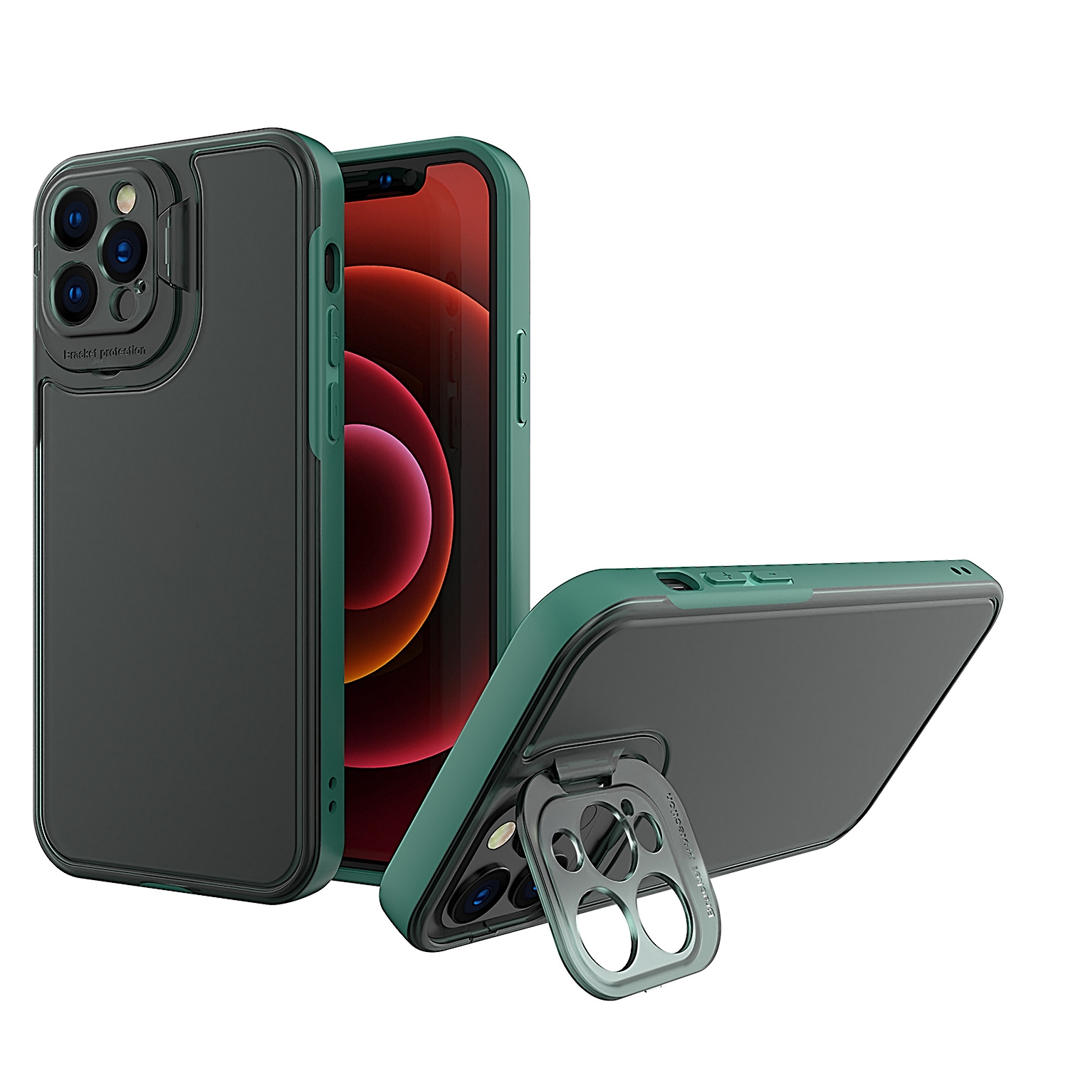 For iPhone 13 mini Camera Cover & Holder Design TPU + PC Phone Case (Dark Green) For iPhone 13 mini Camera Cover & Holder Design TPU + PC Phone Case (Dark Green)