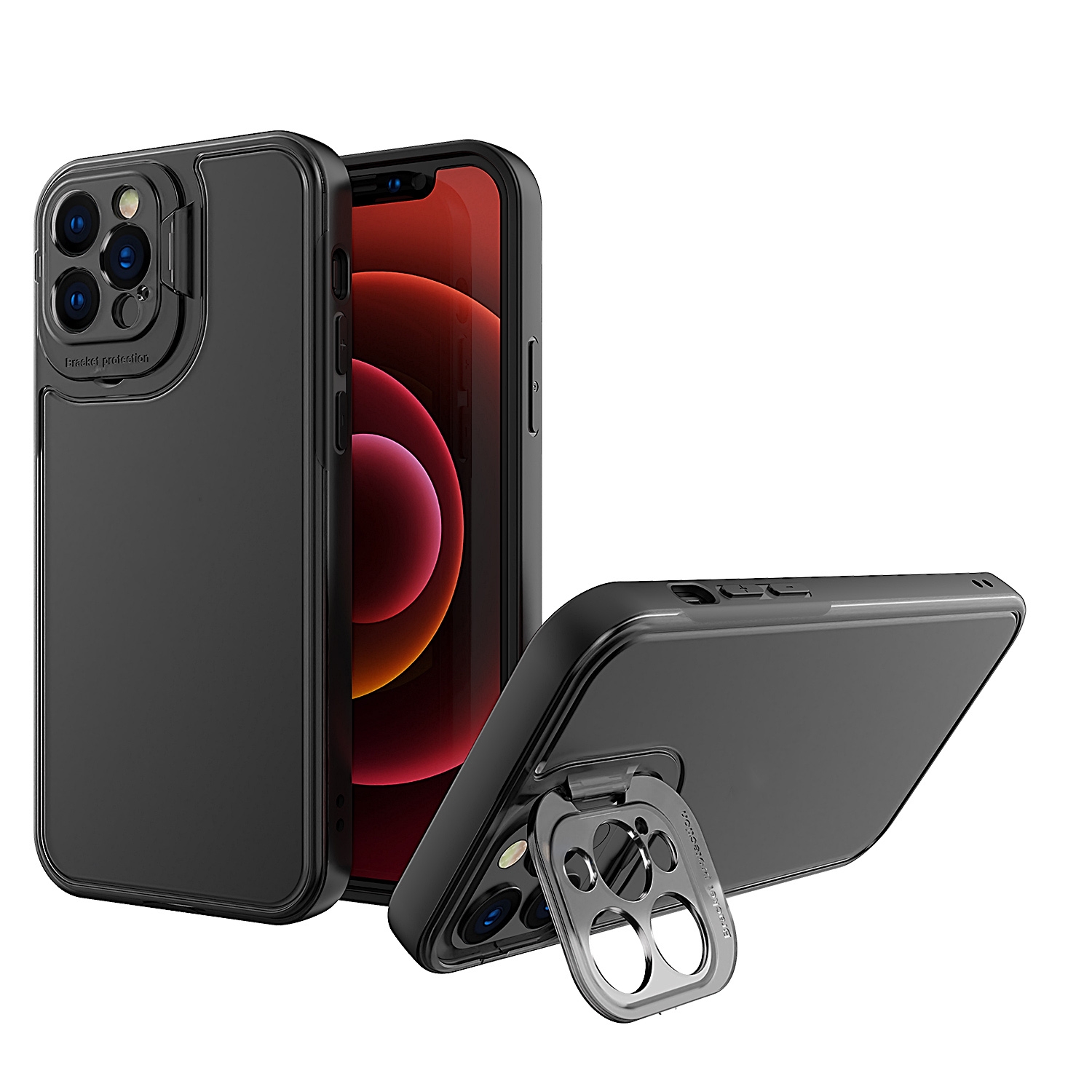 For iPhone 12 Pro Camera Cover & Holder Design TPU + PC Phone Case(Black) For iPhone 12 Pro Camera Cover & Holder Design TPU + PC Phone Case(Black)