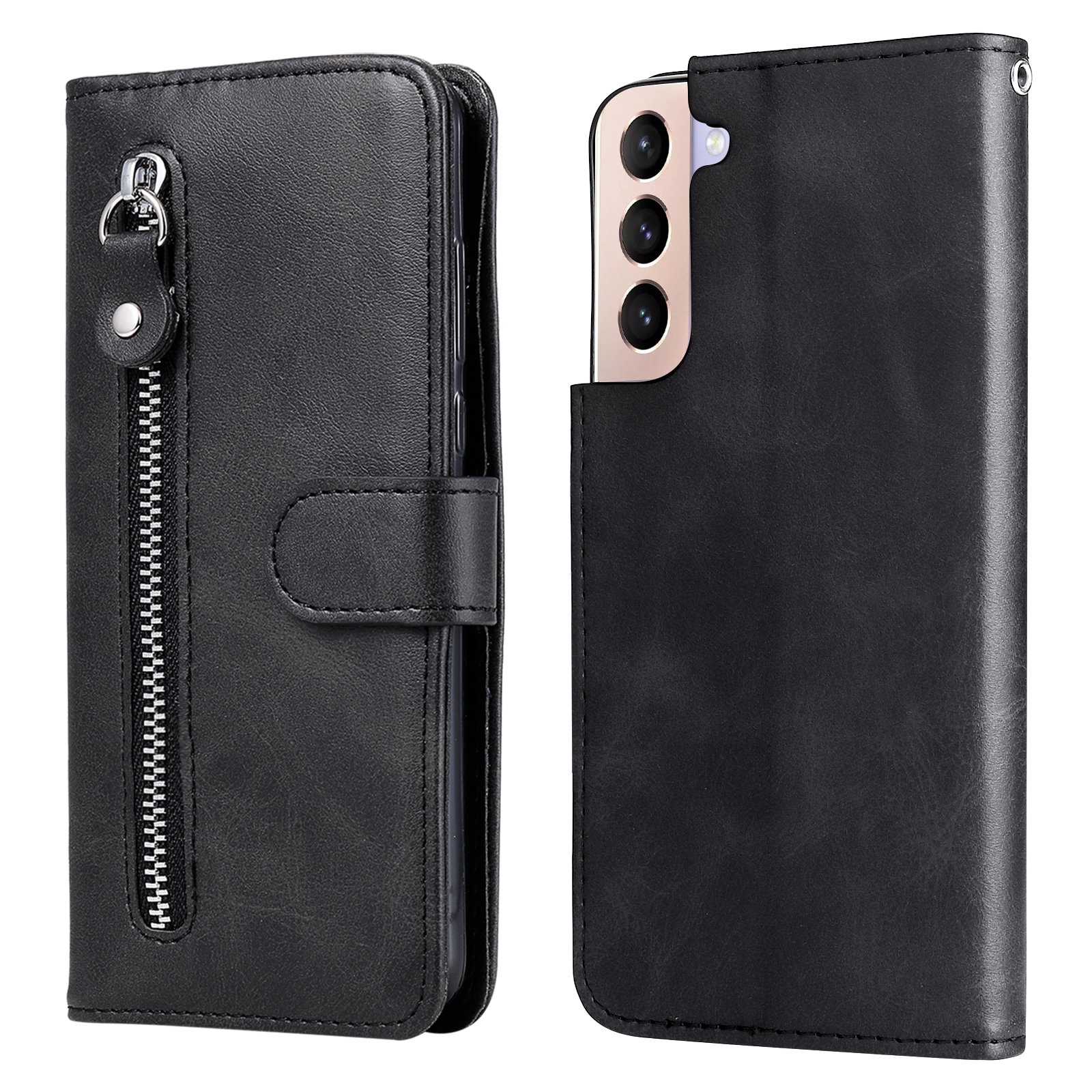 For Samsung Galaxy S22 5G Calf Texture Zipper Horizontal Flip Leather Phone Case(Black) For Samsung Galaxy S22 5G Calf Texture Zipper Horizontal Flip Leather Phone Case(Black)