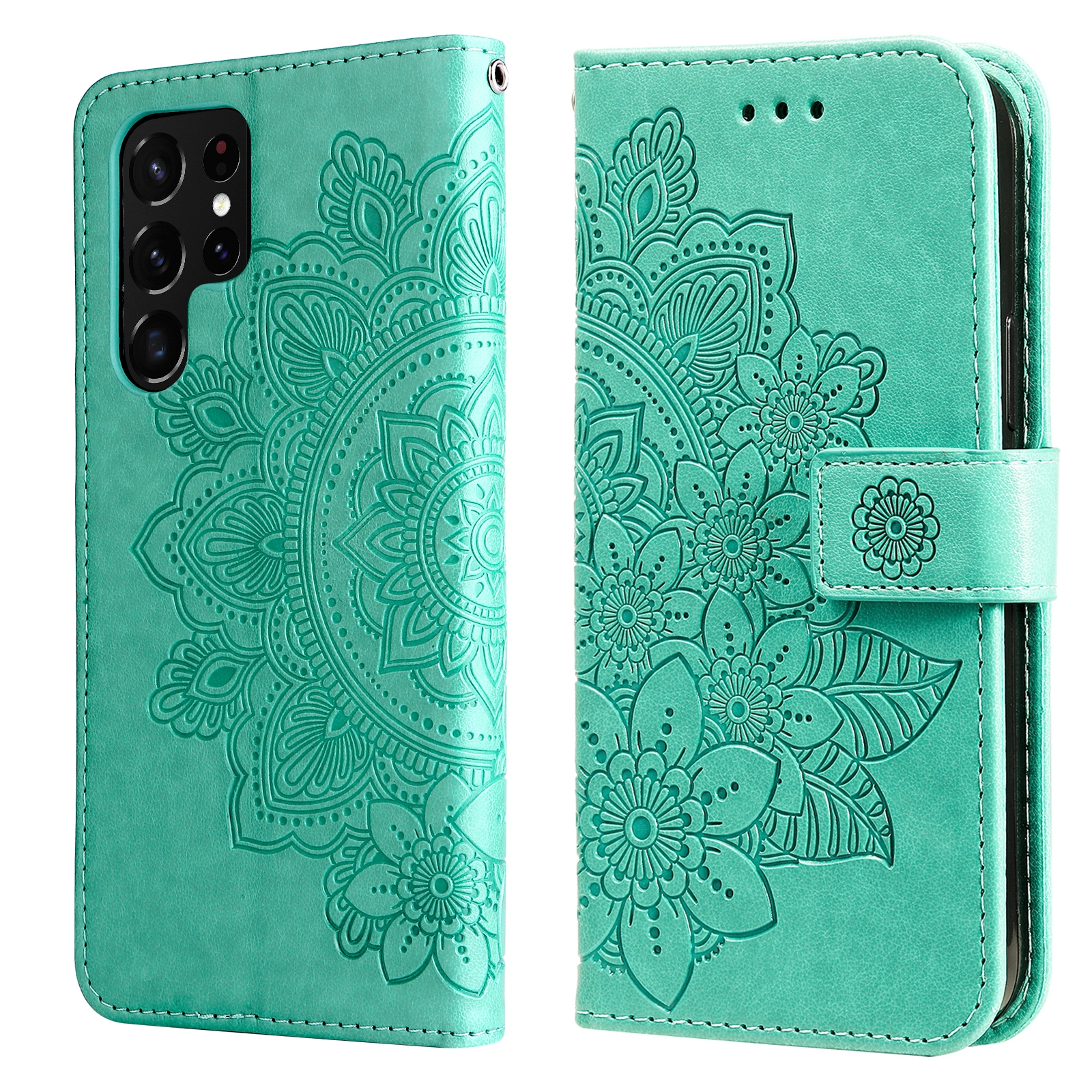 Samsung Galaxy S22 UItra 5G 7-petal Flowers Embossed Flip Leather Phone Case with Holder & Card Slots(Green) Samsung Galaxy S22 UItra 5G 7-petal Flowers Embossed Flip Leather Phone Case with Holder & Card Slots(Green)