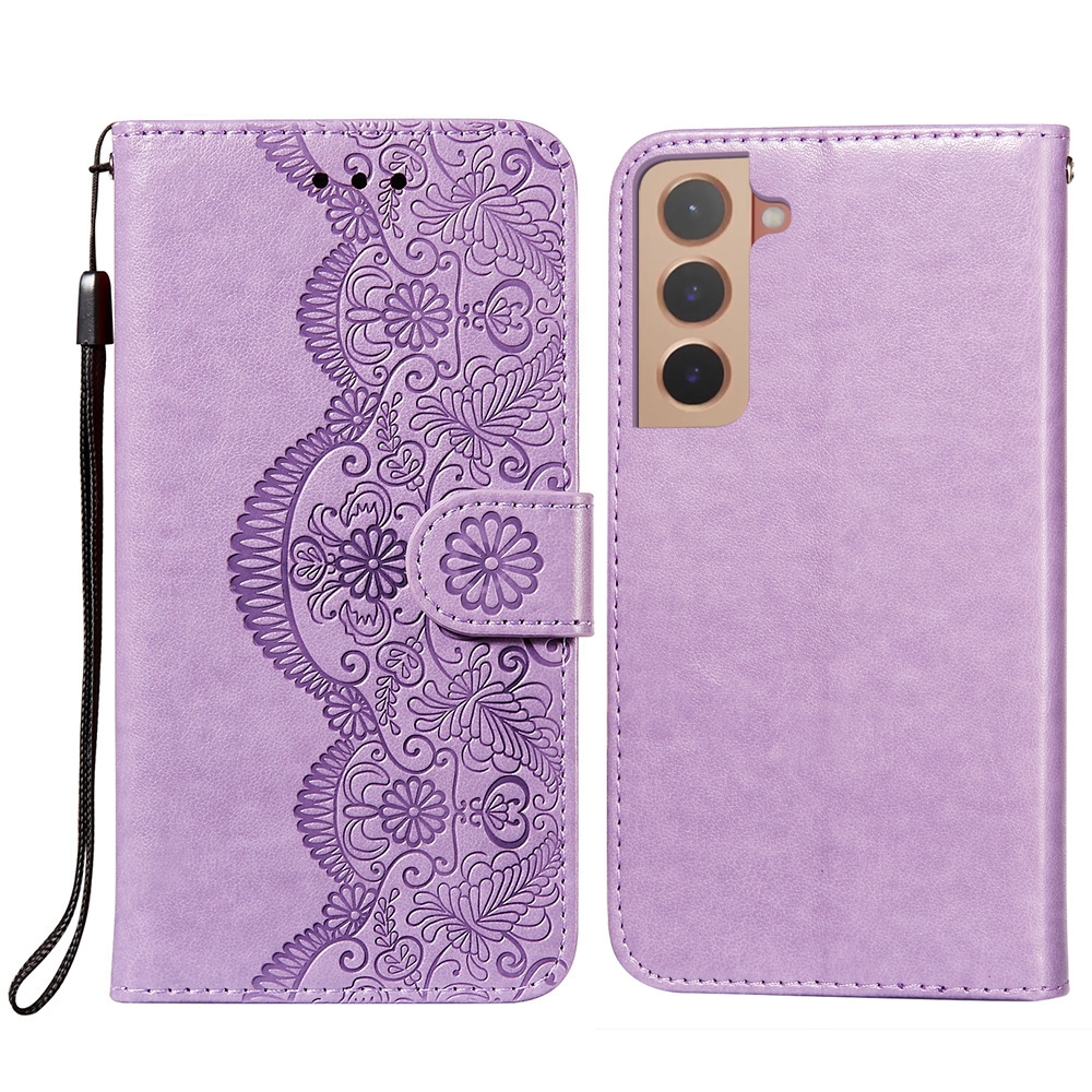 For Samsung Galaxy S22 5G Flower Vine Embossing Pattern Horizontal Flip Leather Phone Case with Card Slot & Holder & Wallet & Lanyard(Purple) For Samsung Galaxy S22 5G Flower Vine Embossing Pattern Horizontal Flip Leather Phone Case with Card Slot & Holder & Wallet & Lanyard(Purple)