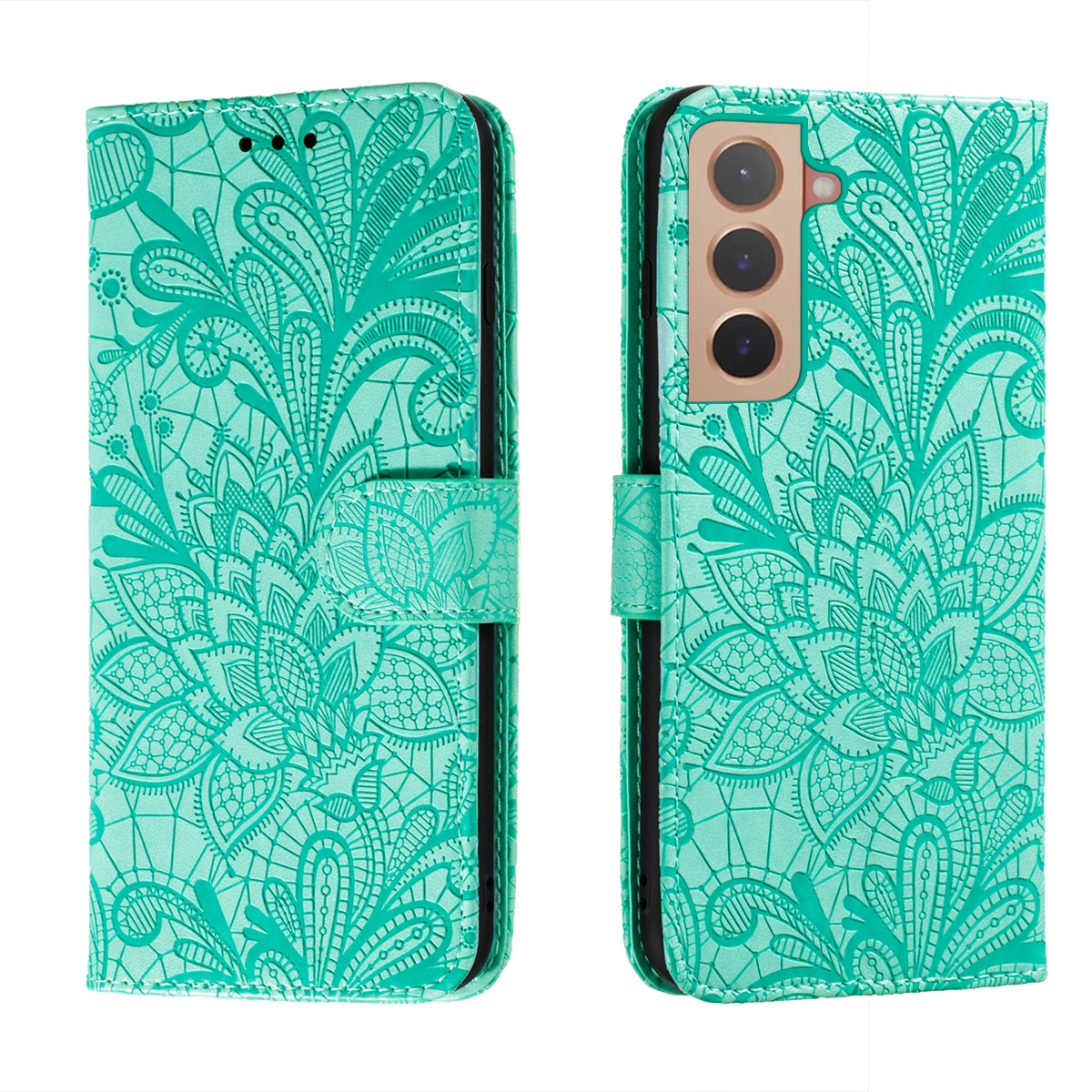 For Samsung Galaxy S22 5G Lace Flower Leather Phone Case with Holder & Card Slots & Wallet & Photo Frame(Green) For Samsung Galaxy S22 5G Lace Flower Leather Phone Case with Holder & Card Slots & Wallet & Photo Frame(Green)