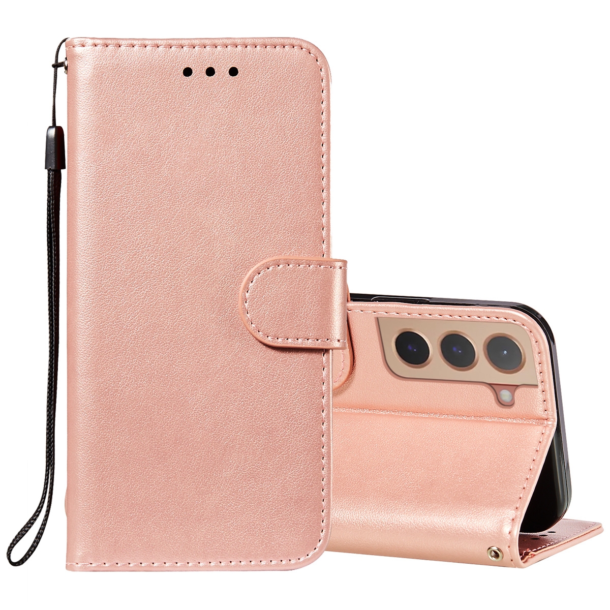 For Samsung Galaxy S22 5G Solid Color Leather Phone Case with Holder & Card Slots & Wallet & Lanyard(Rose Gold) For Samsung Galaxy S22 5G Solid Color Leather Phone Case with Holder & Card Slots & Wallet & Lanyard(Rose Gold)