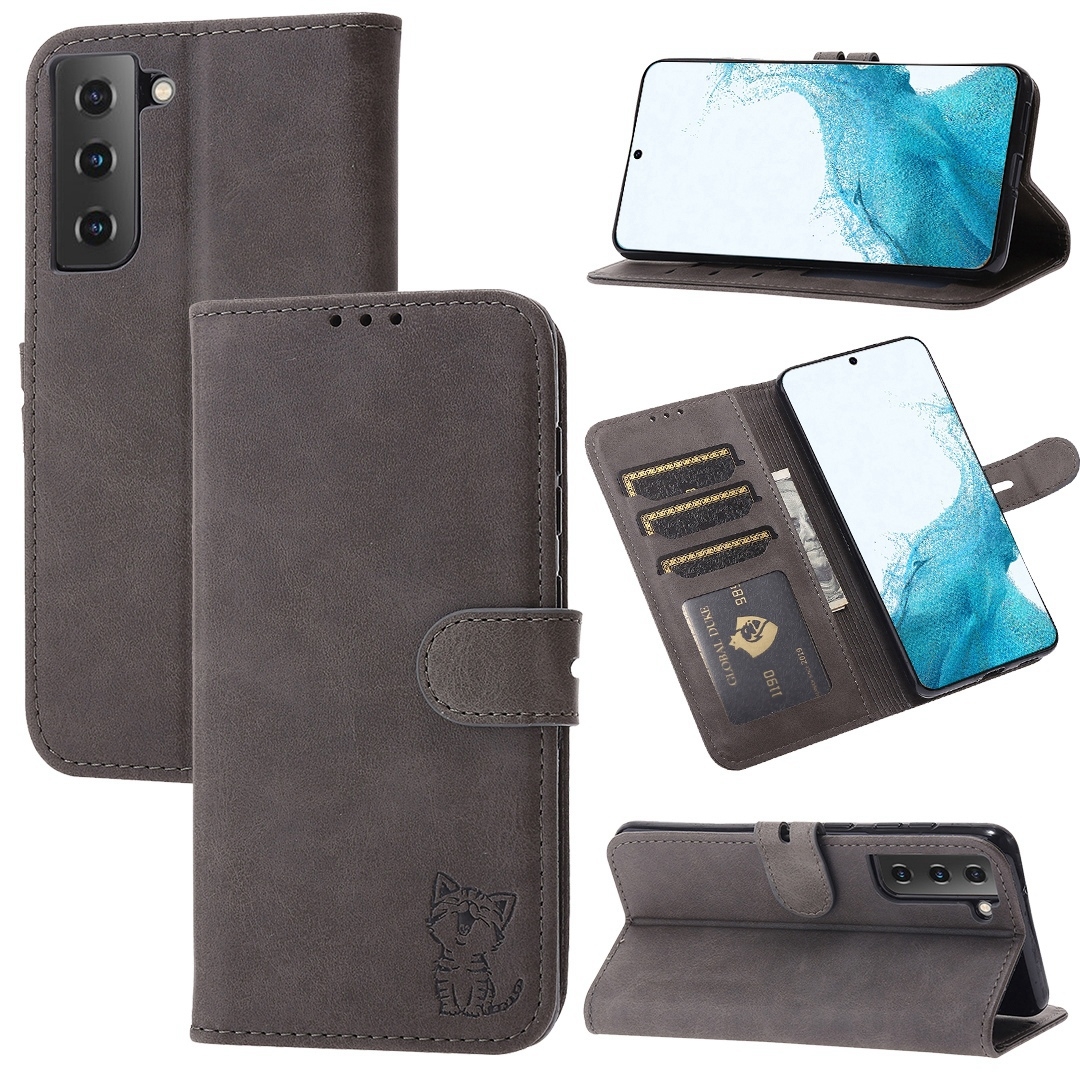 For Samsung Galaxy S22+ 5G Embossed Happy Cat Pattern Horizontal Flip Leather Phone Case(Grey) For Samsung Galaxy S22+ 5G Embossed Happy Cat Pattern Horizontal Flip Leather Phone Case(Grey)