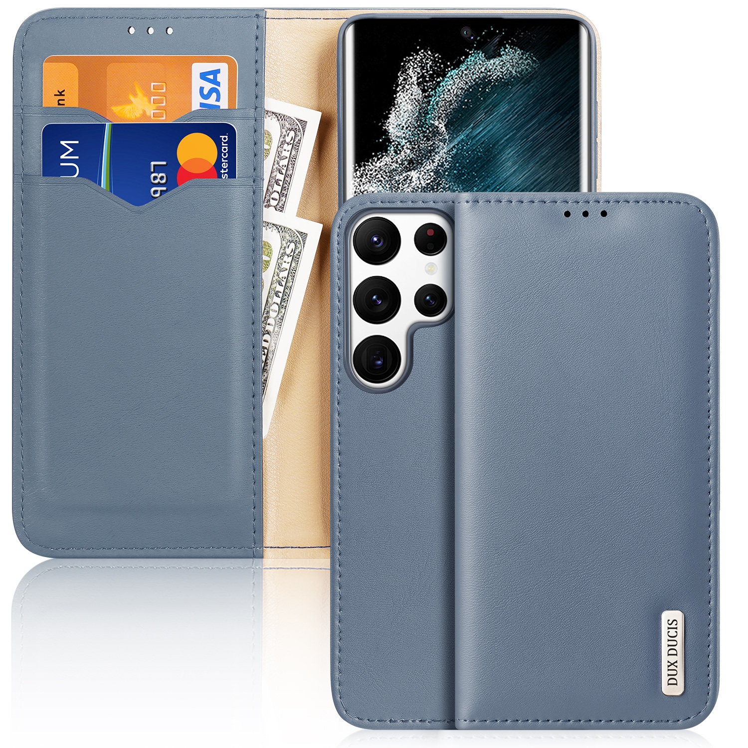 For Samsung Galaxy S22 Ultra 5G DUX DUCIS Hivo Series Cowhide Texture Leather Phone Case(Light Blue) For Samsung Galaxy S22 Ultra 5G DUX DUCIS Hivo Series Cowhide Texture Leather Phone Case(Light Blue)