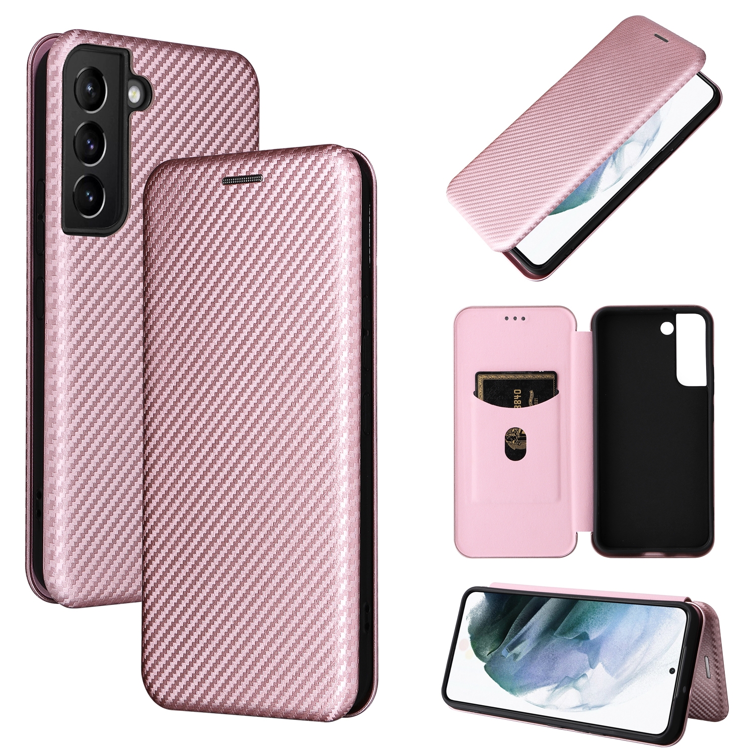 For Samsung Galaxy S22 Carbon Fiber Texture Horizontal Flip Leather Phone Case(Pink) For Samsung Galaxy S22 Carbon Fiber Texture Horizontal Flip Leather Phone Case(Pink)