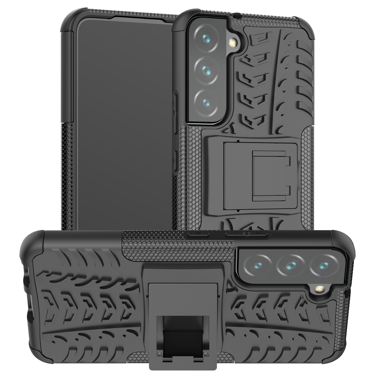 For Samsung Galaxy S22 5G Tire Texture Shockproof TPU+PC Phone Case with Holder(Black) For Samsung Galaxy S22 5G Tire Texture Shockproof TPU+PC Phone Case with Holder(Black)