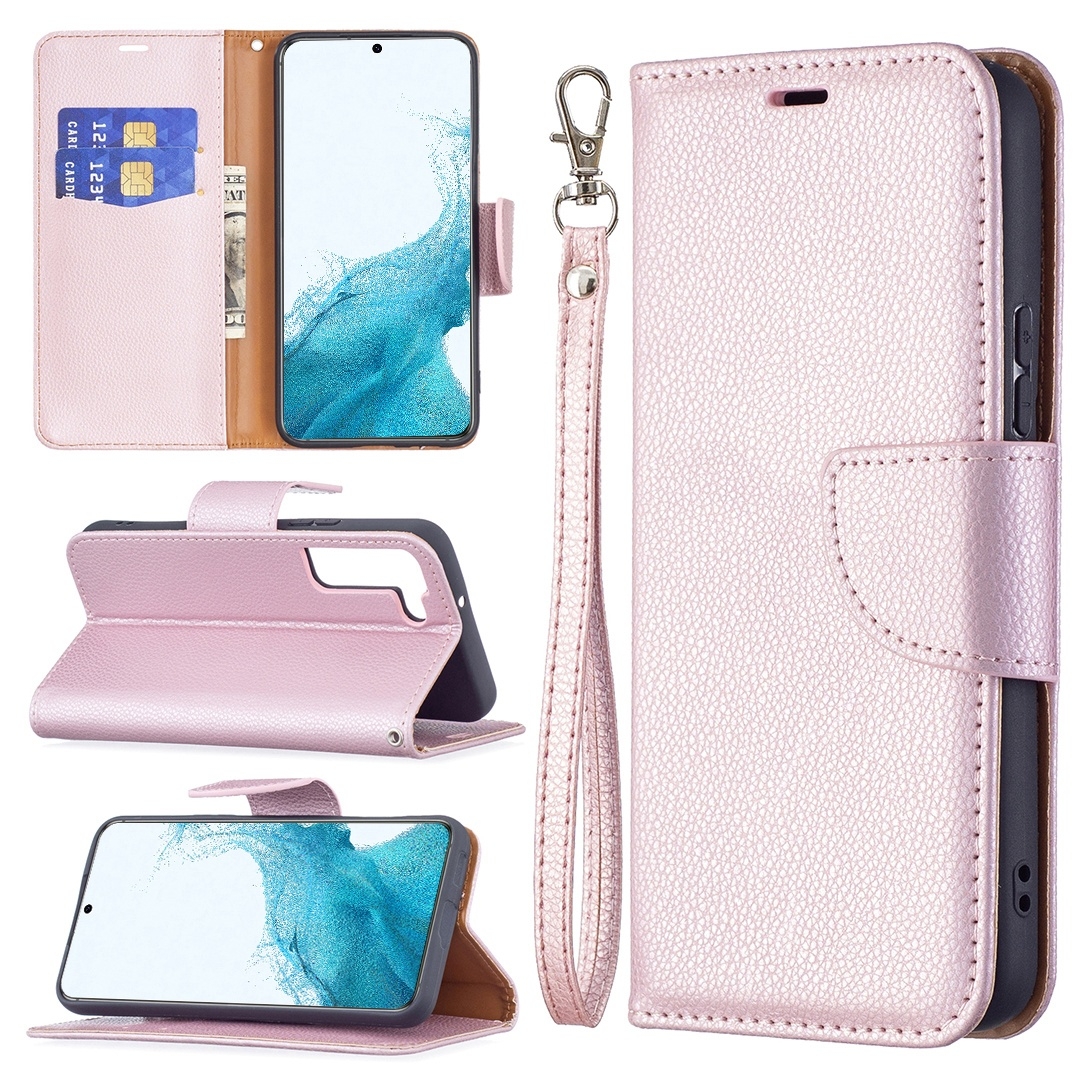 For Samsung Galaxy S22 5G Litchi Texture Pure Color Horizontal Flip Leather Phone Case with Holder & Card Slots & Wallet & Lanyard(Rose Gold) For Samsung Galaxy S22 5G Litchi Texture Pure Color Horizontal Flip Leather Phone Case with Holder & Card Slots & Wallet & Lanyard(Rose Gold)