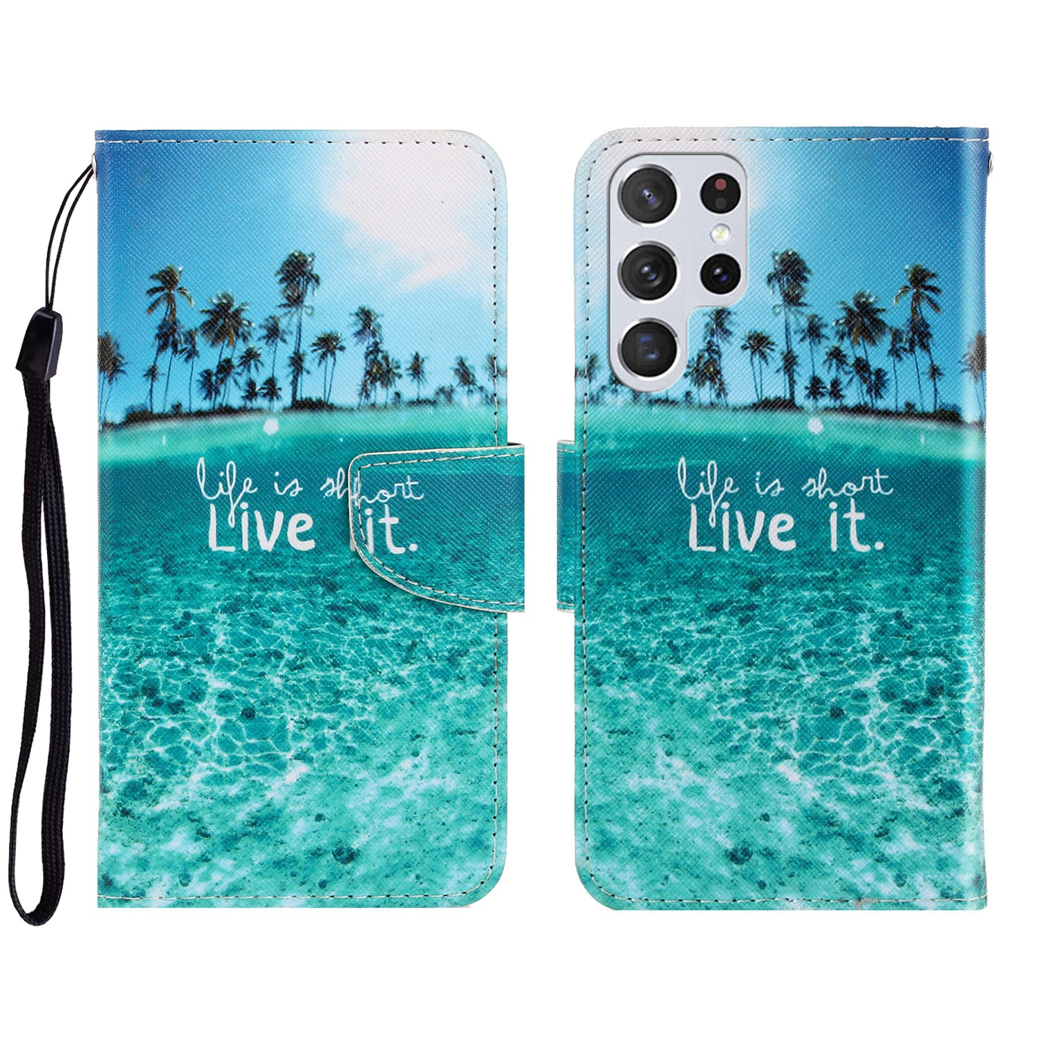 For Samsung Galaxy S22 Ultra 5G 3D Colored Drawing Horizontal Flip Leather Phone Case(Coconut Tree) For Samsung Galaxy S22 Ultra 5G 3D Colored Drawing Horizontal Flip Leather Phone Case(Coconut Tree)