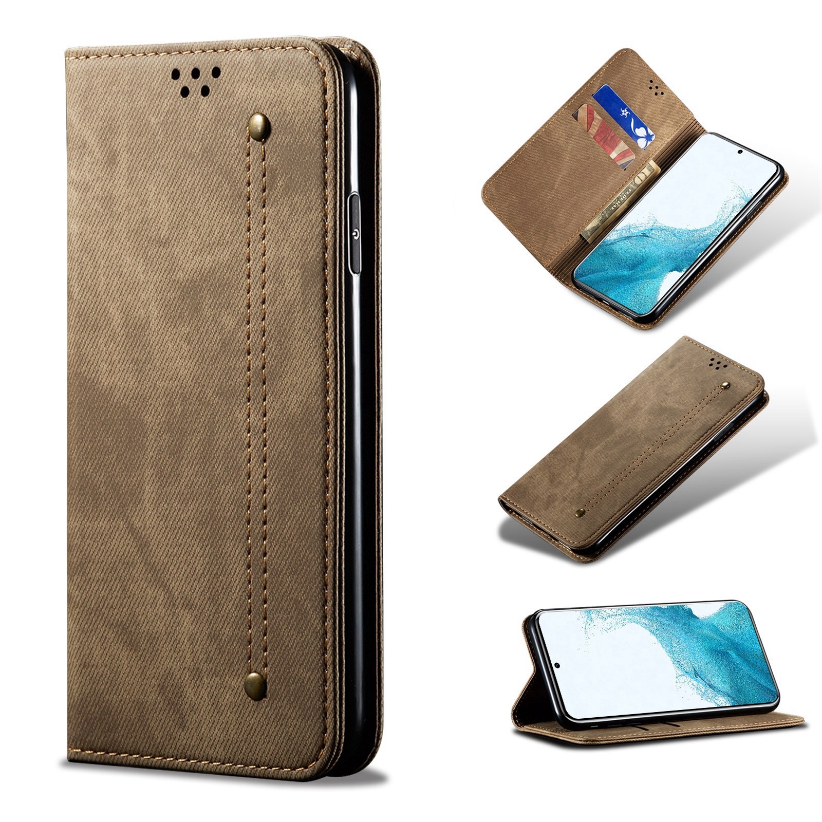 For Samsung Galaxy S22+ 5G Denim Texture Casual Style Horizontal Flip Leather Case with Holder & Card Slots & Wallet(Khaki) For Samsung Galaxy S22+ 5G Denim Texture Casual Style Horizontal Flip Leather Case with Holder & Card Slots & Wallet(Khaki)
