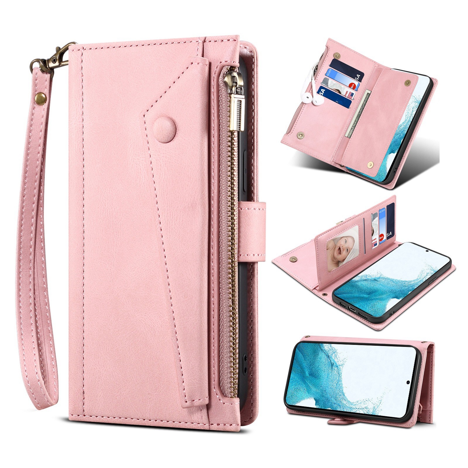 For Samsung Galaxy S22+ 5G Retro Frosted Horizontal Flip Leather Phone Case with Holder & Card Slot & Wallet & Zipper Pocket & Lanyard(Rose Gold) For Samsung Galaxy S22+ 5G Retro Frosted Horizontal Flip Leather Phone Case with Holder & Card Slot & Wallet & Zipper Pocket & Lanyard(Rose Gold)