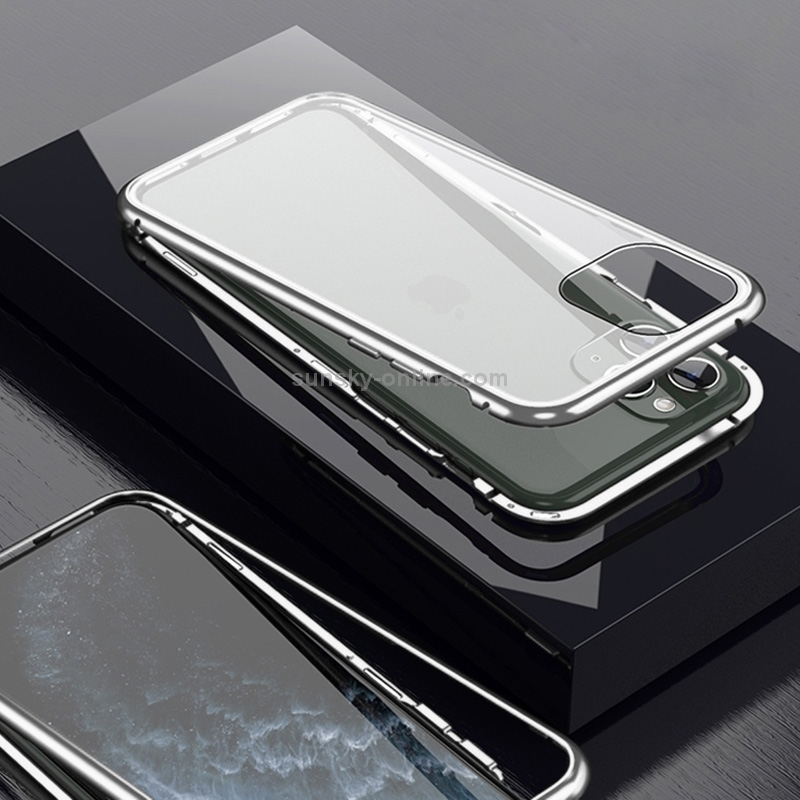 For iPhone 11 Pro Max Ultra Slim Single Sides Magnetic Adsorption Angular Frame Tempered Glass Magnet Flip Case(Silver) For iPhone 11 Pro Max Ultra Slim Single Sides Magnetic Adsorption Angular Frame Tempered Glass Magnet Flip Case(Silver)