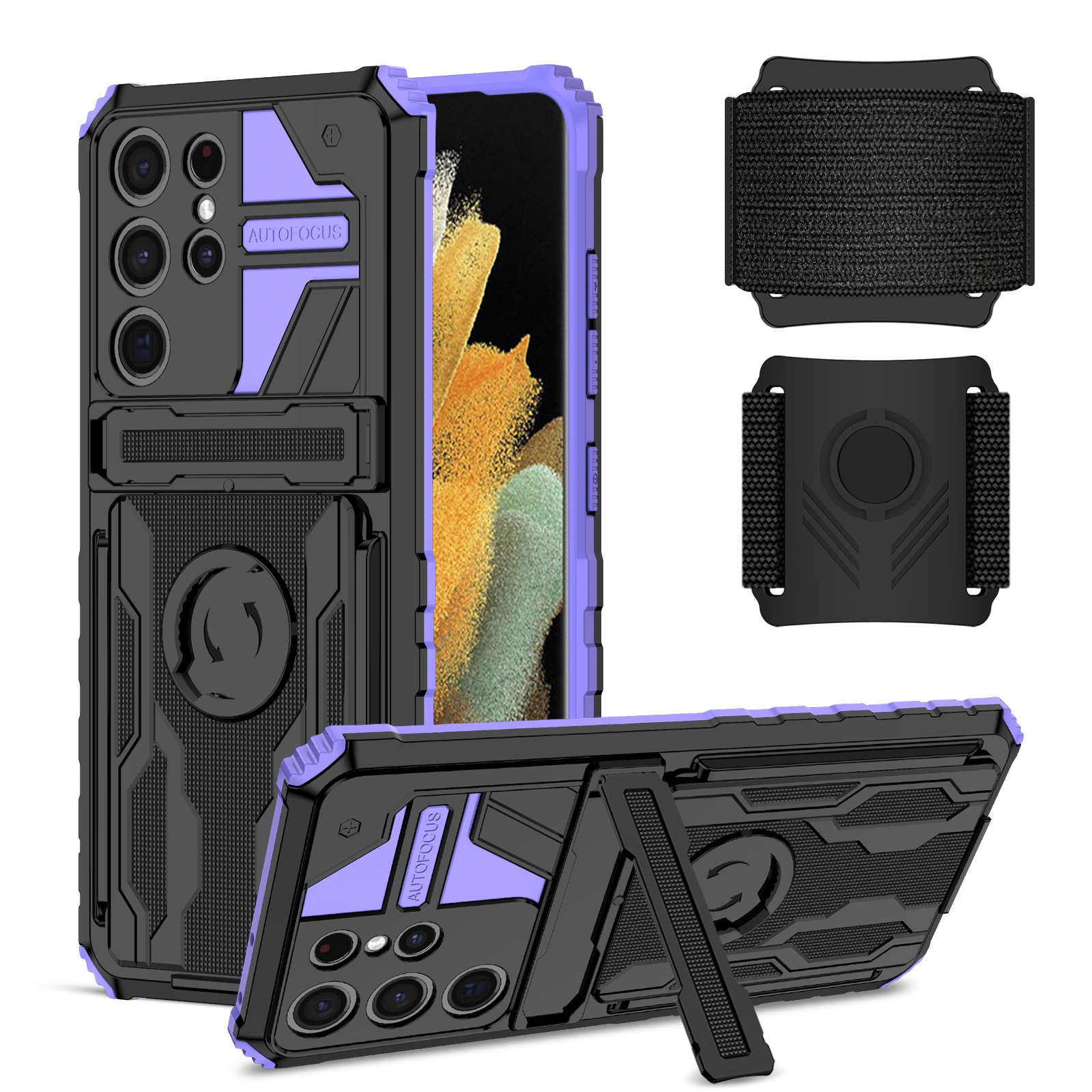 For Samsung Galaxy S21 Ultra 5G Kickstand Detachable Armband Phone Case(Purple) For Samsung Galaxy S21 Ultra 5G Kickstand Detachable Armband Phone Case(Purple)