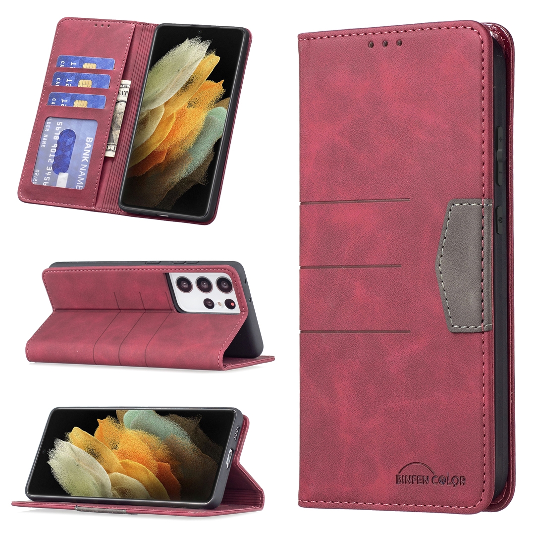 For Samsung Galaxy S21 Ultra 5G Magnetic Splicing Leather Phone Case(Red) For Samsung Galaxy S21 Ultra 5G Magnetic Splicing Leather Phone Case(Red)