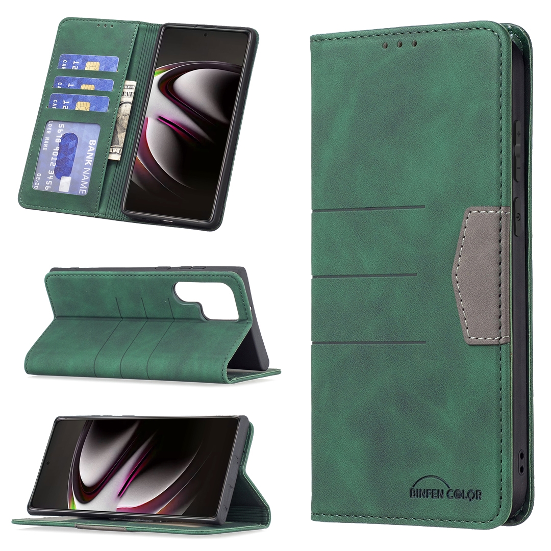 For Samsung Galaxy S22 Ultra 5G Magnetic Splicing Leather Phone Case(Green) For Samsung Galaxy S22 Ultra 5G Magnetic Splicing Leather Phone Case(Green)