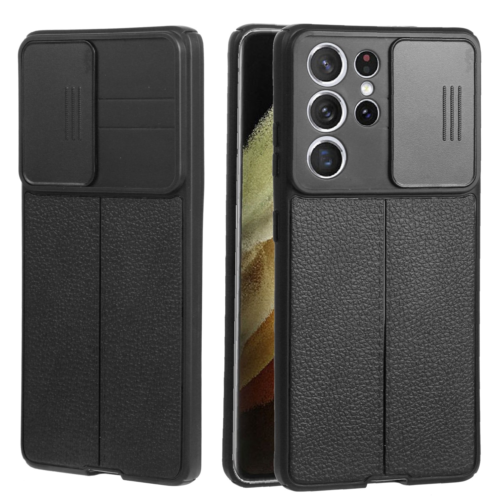 For Samsung Galaxy S21 Ultra 5G Litchi Texture Sliding Camshield TPU Phone Case(Black) For Samsung Galaxy S21 Ultra 5G Litchi Texture Sliding Camshield TPU Phone Case(Black)