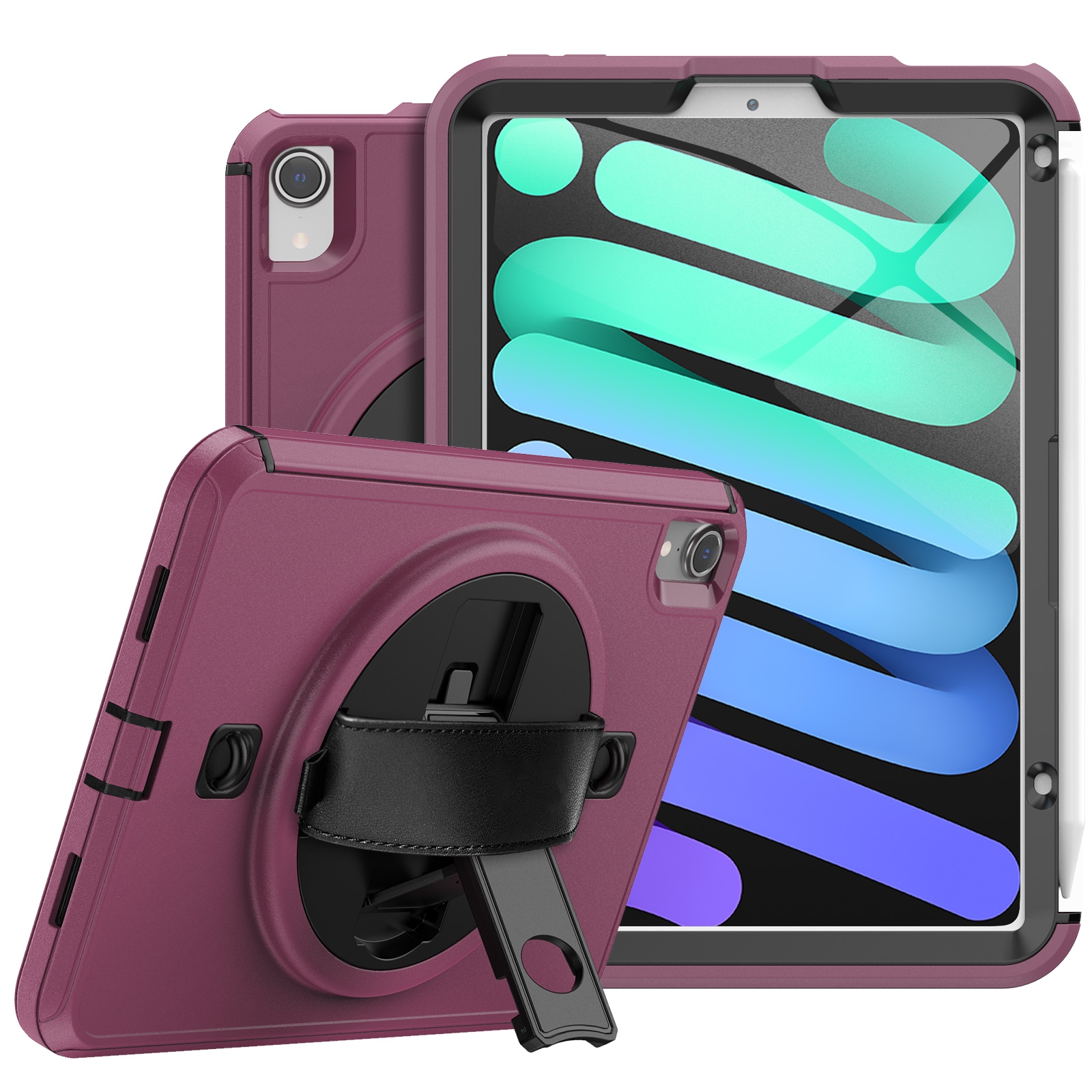 For iPad mini 6 Shockproof TPU + PC Tablet Case with Holder & Pen Slot & Shoulder Strap(Dark Rose Red) For iPad mini 6 Shockproof TPU + PC Tablet Case with Holder & Pen Slot & Shoulder Strap(Dark Rose Red)